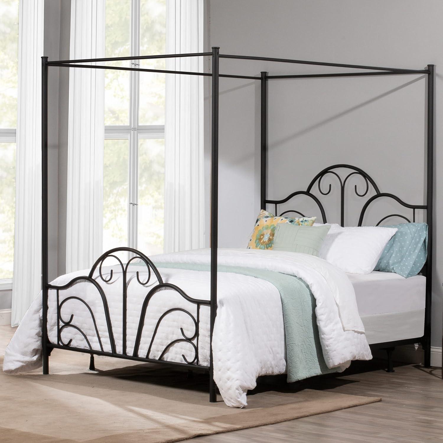 Desert Fields Dover Canopy Metal Bed Frame, Full, Textured Black