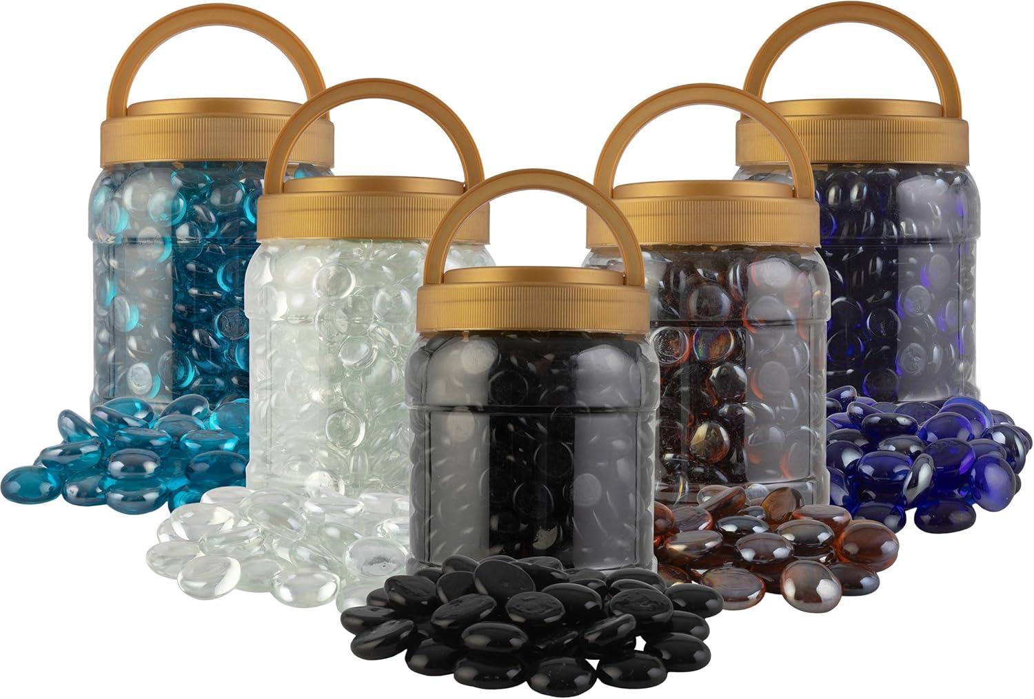 Pure Garden 10lbs Fire Pit Glass Rocks - 3/4-Inch Glass Marbles for Fireplaces, Landscape, Aquariums, or Vases