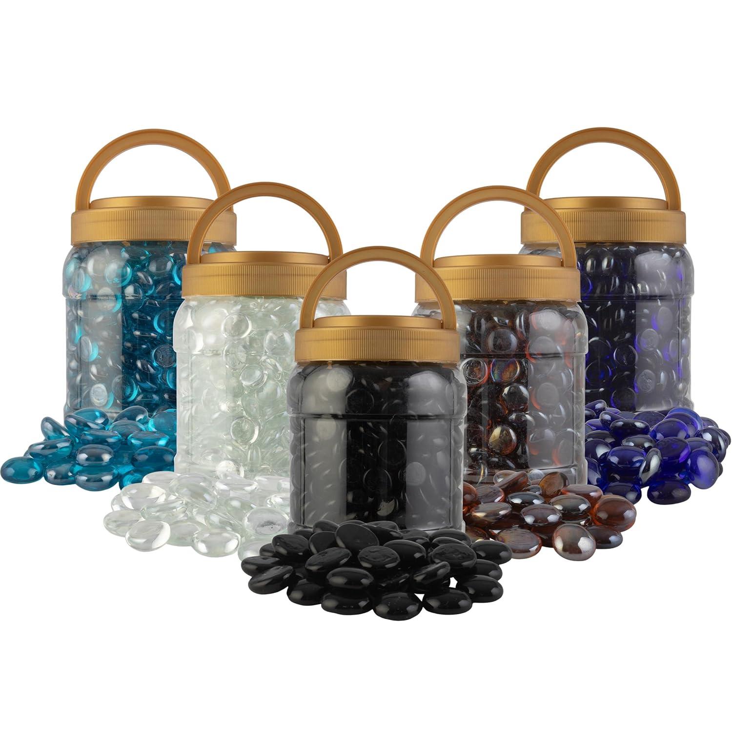 Pure Garden 10lbs Fire Pit Glass Rocks - 3/4-Inch Glass Marbles for Fireplaces, Landscape, Aquariums, or Vases