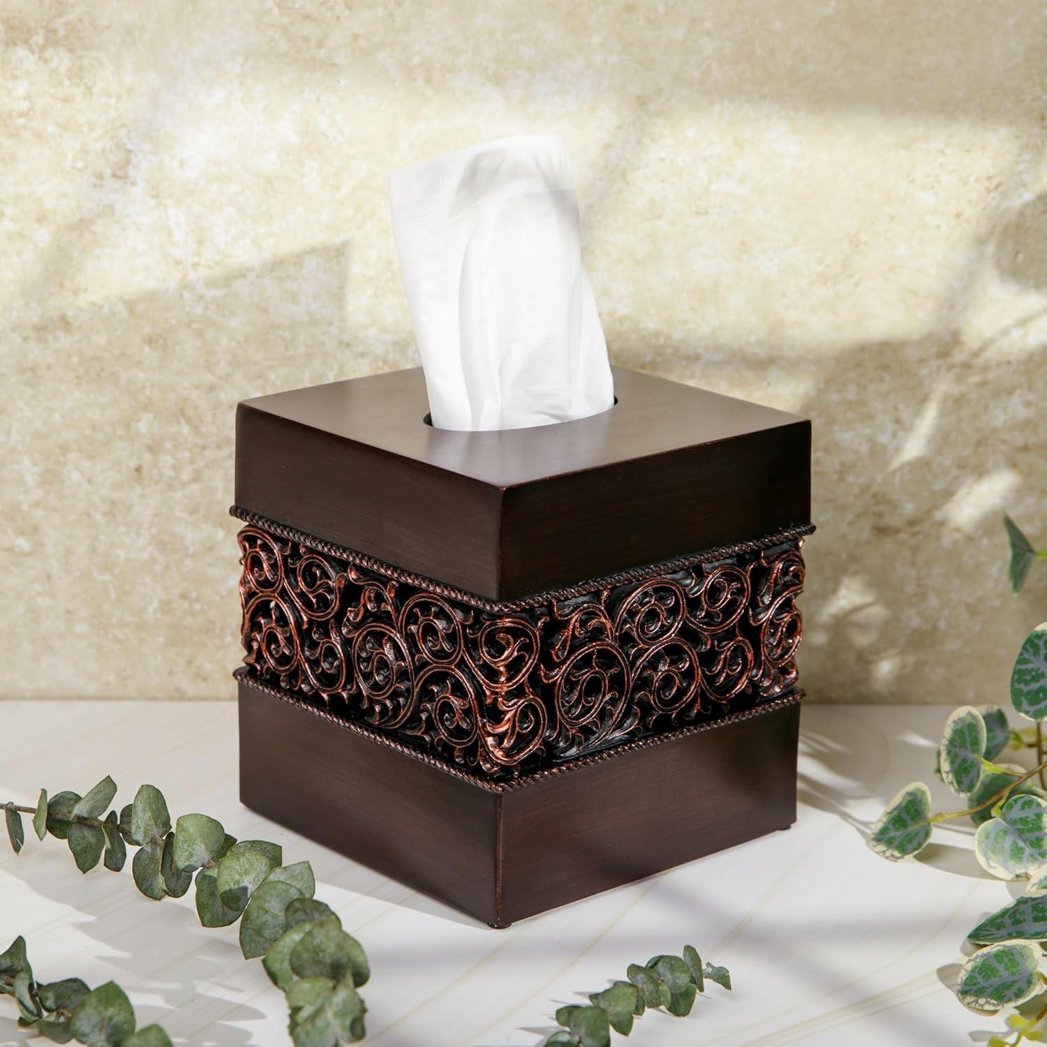 Essentra Home Bronze Finish Square Tissue Box Cover for Bathroom Vanity Counter Tops Also Great for Bedrooms and Living Rooms