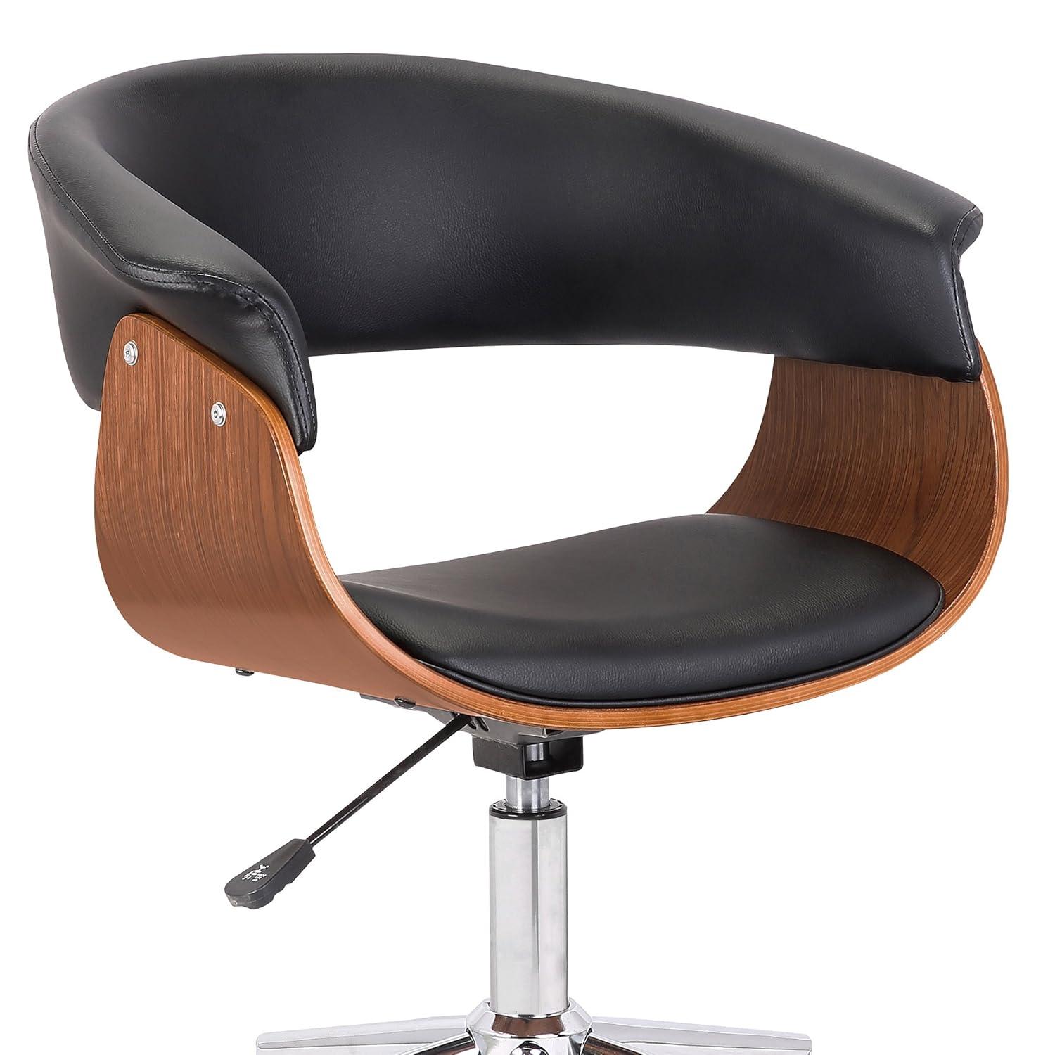 Armen Living Bellevue Faux Leather Swivel Office Chair in Black/Walnut