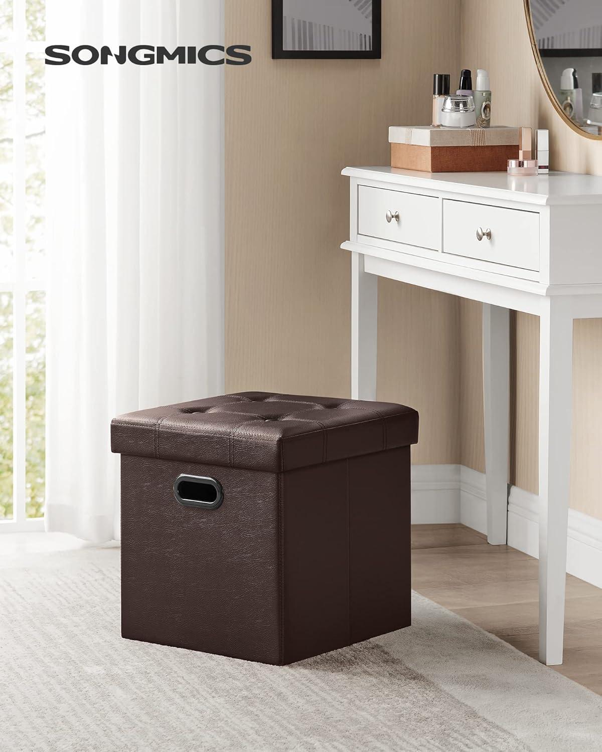 SONGMICS 15"x 15"x15"Storage Ottoman Cube,Holds up to 660lbs,Leather,Brown