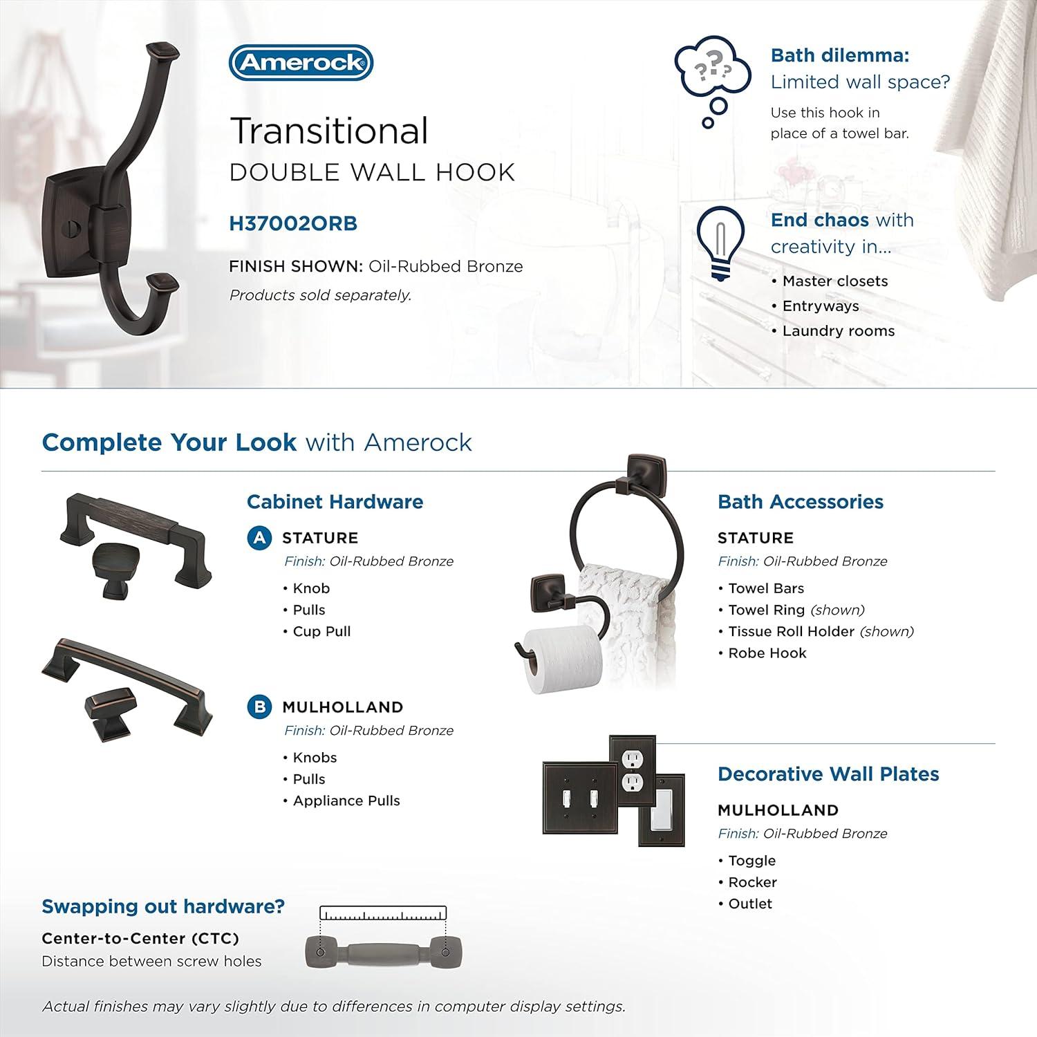 Kinsale Transitional Double Prong Decorative Wall Hook