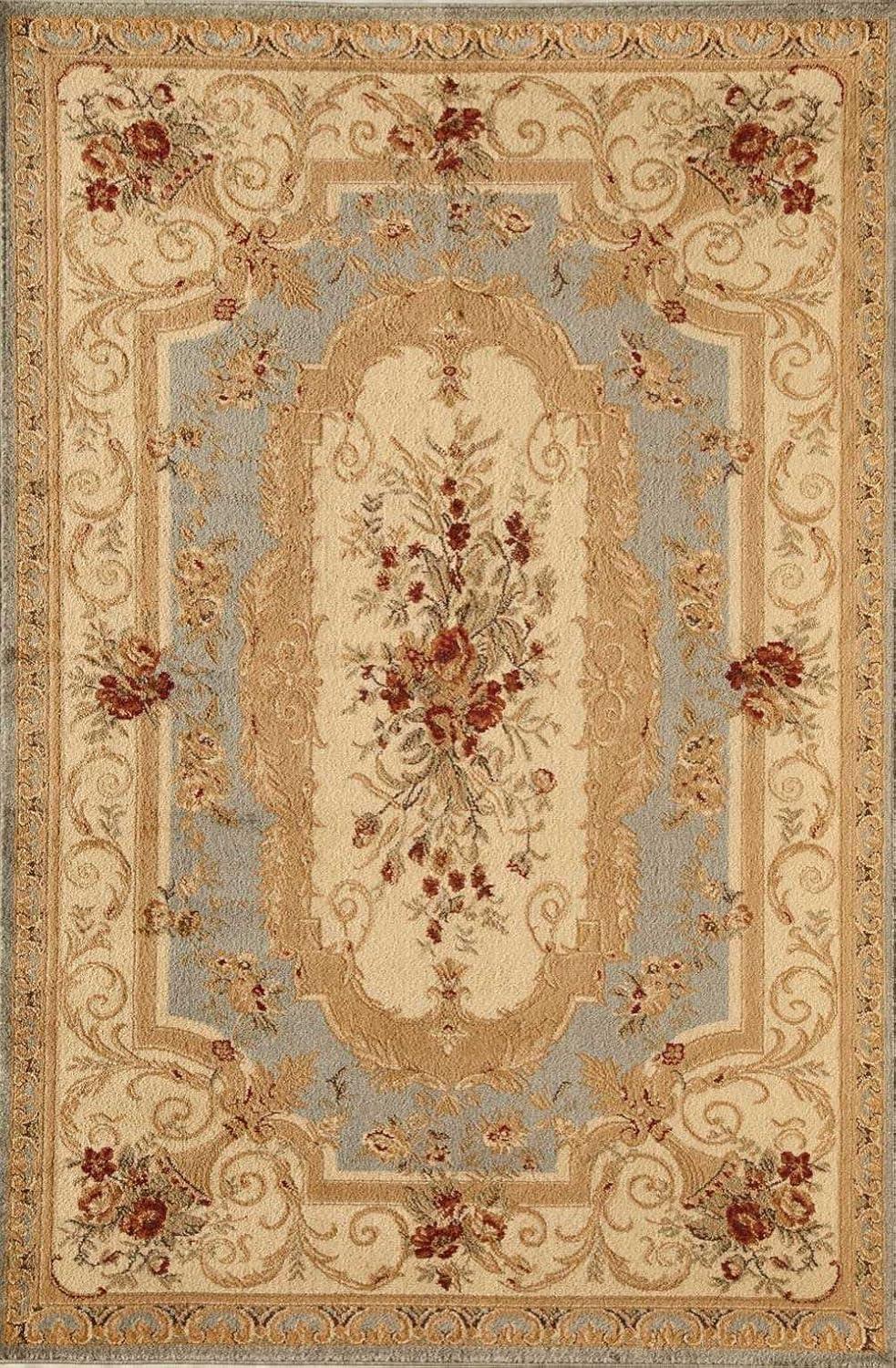 Elegant Aubusson Light Blue Synthetic Area Rug, 94" x 63"