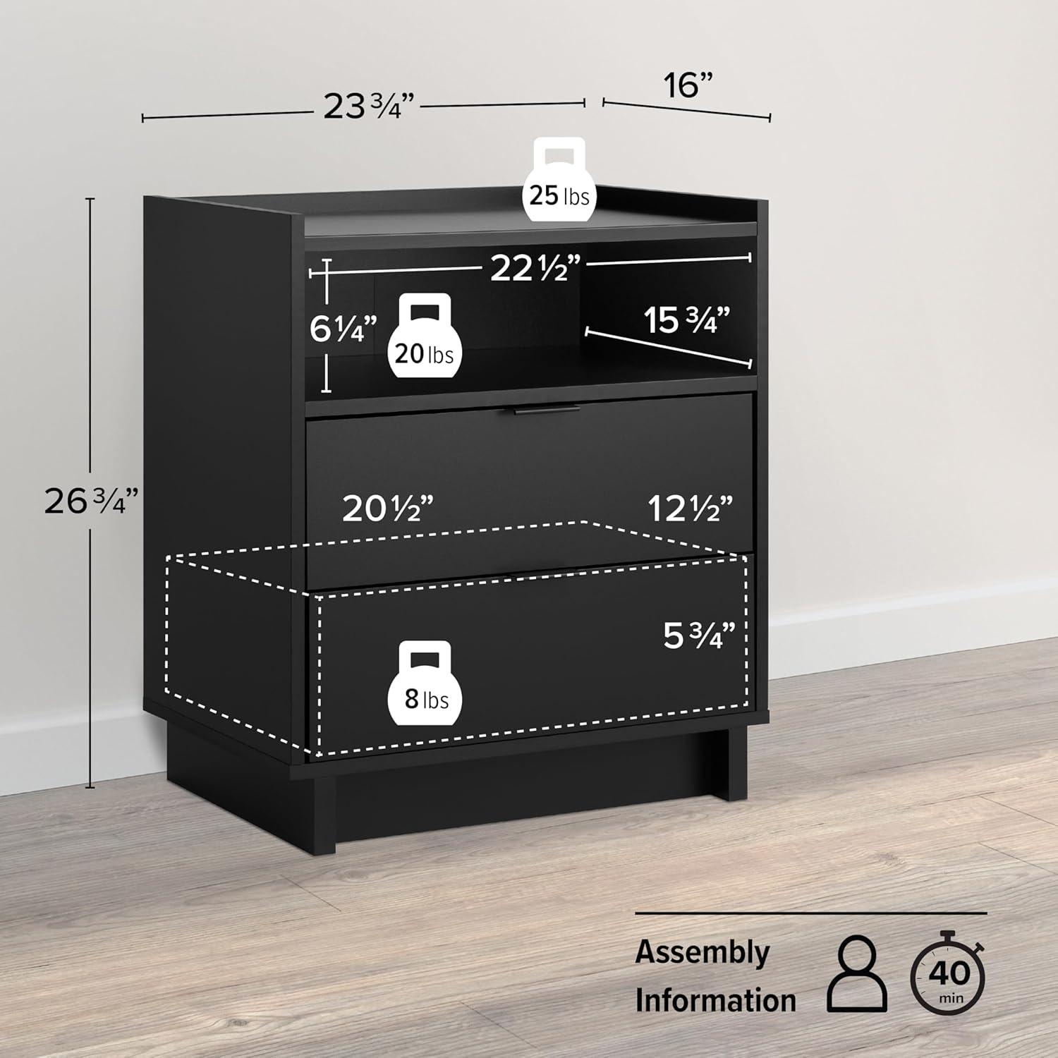 Prepac 23.75" Wide Simply Modern 2 Drawer Nightstand Black