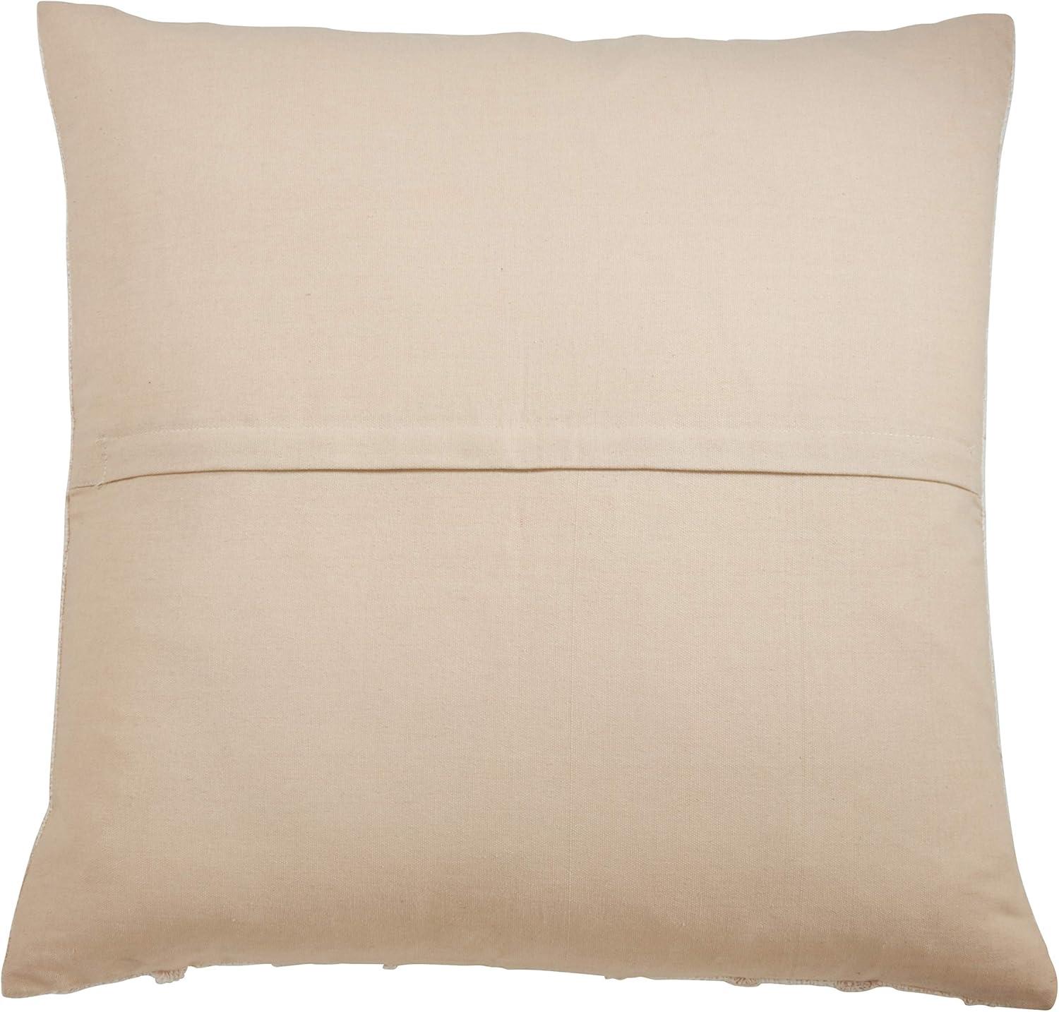 Fennco Styles Cottage Stripe Patched Fringe 22 x 22 Inch Throw Pillow Case â€“ Ivory Throw Pillow Case