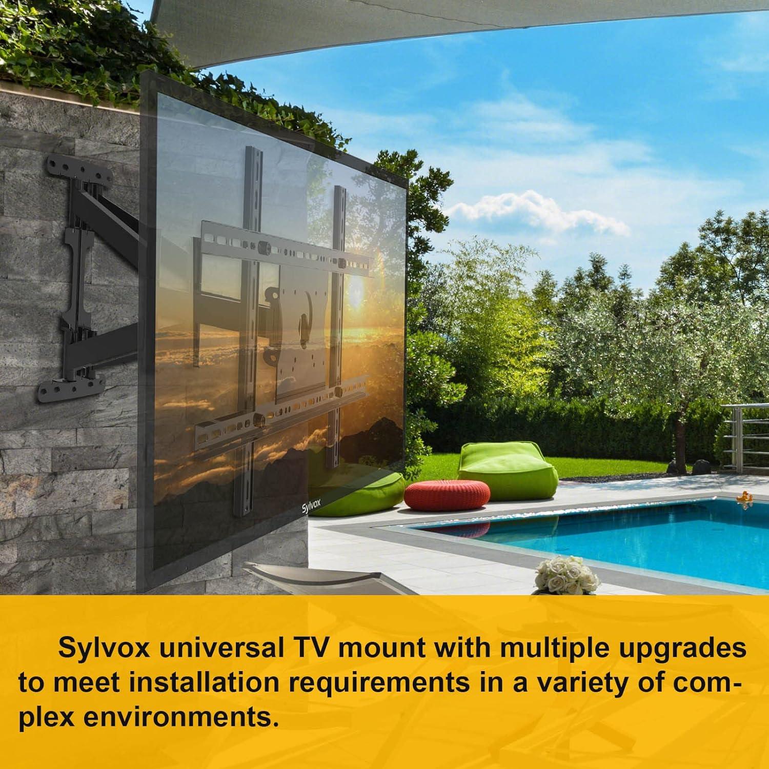 Sylvox Full Motion Outdoor TV Wall Mount for 40-75 inches, with Flexible 6 Articulating Dual Arms for Flat Curved Screen TV