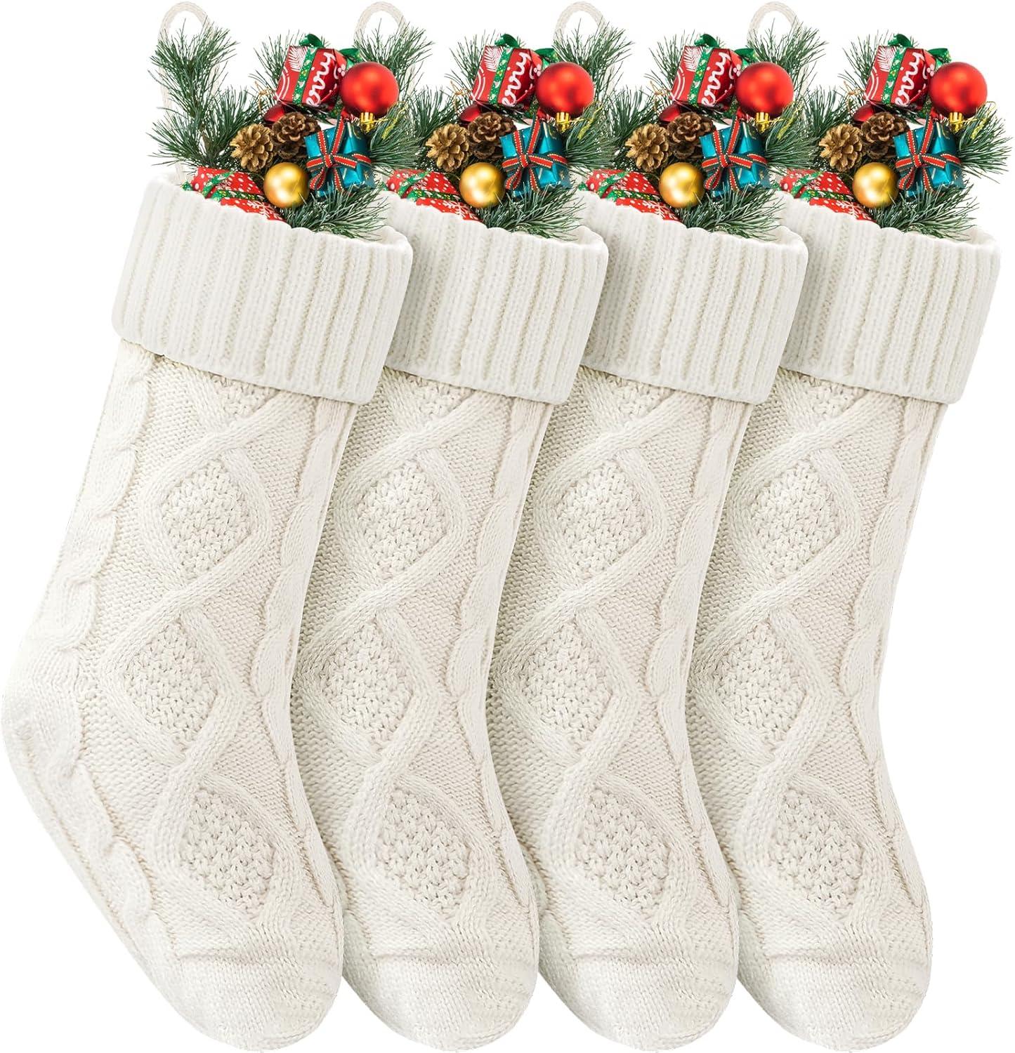 Christmas Stockings 18 Inches Large Size Cable Knitted Stocking Gifts & Decorations for Family Holiday Xmas Party