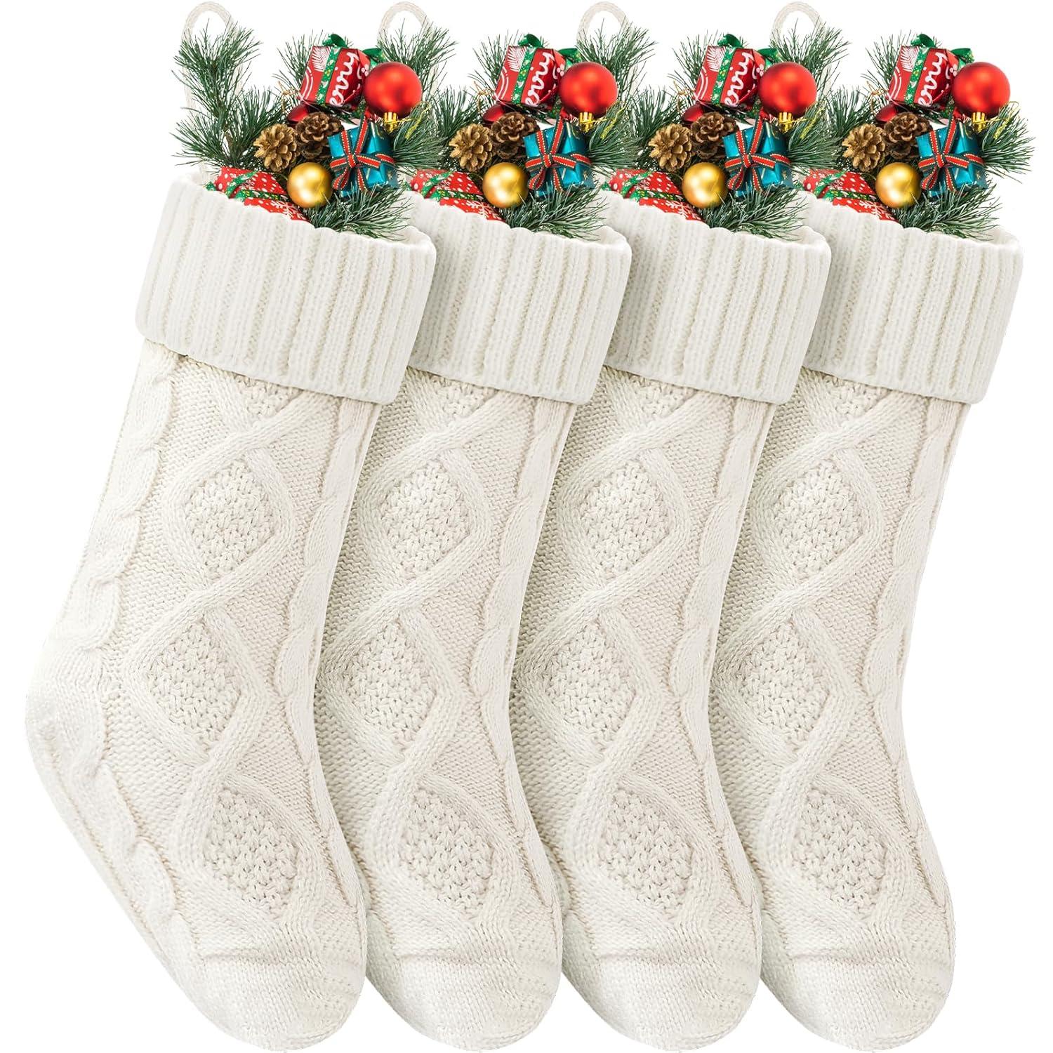 Christmas Stockings 18 Inches Large Size Cable Knitted Stocking Gifts & Decorations for Family Holiday Xmas Party