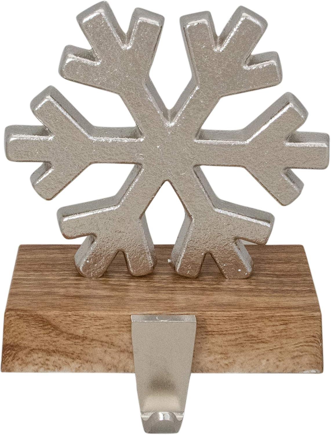 Silver Snowflake on Wood Look Base Christmas Stocking Holder