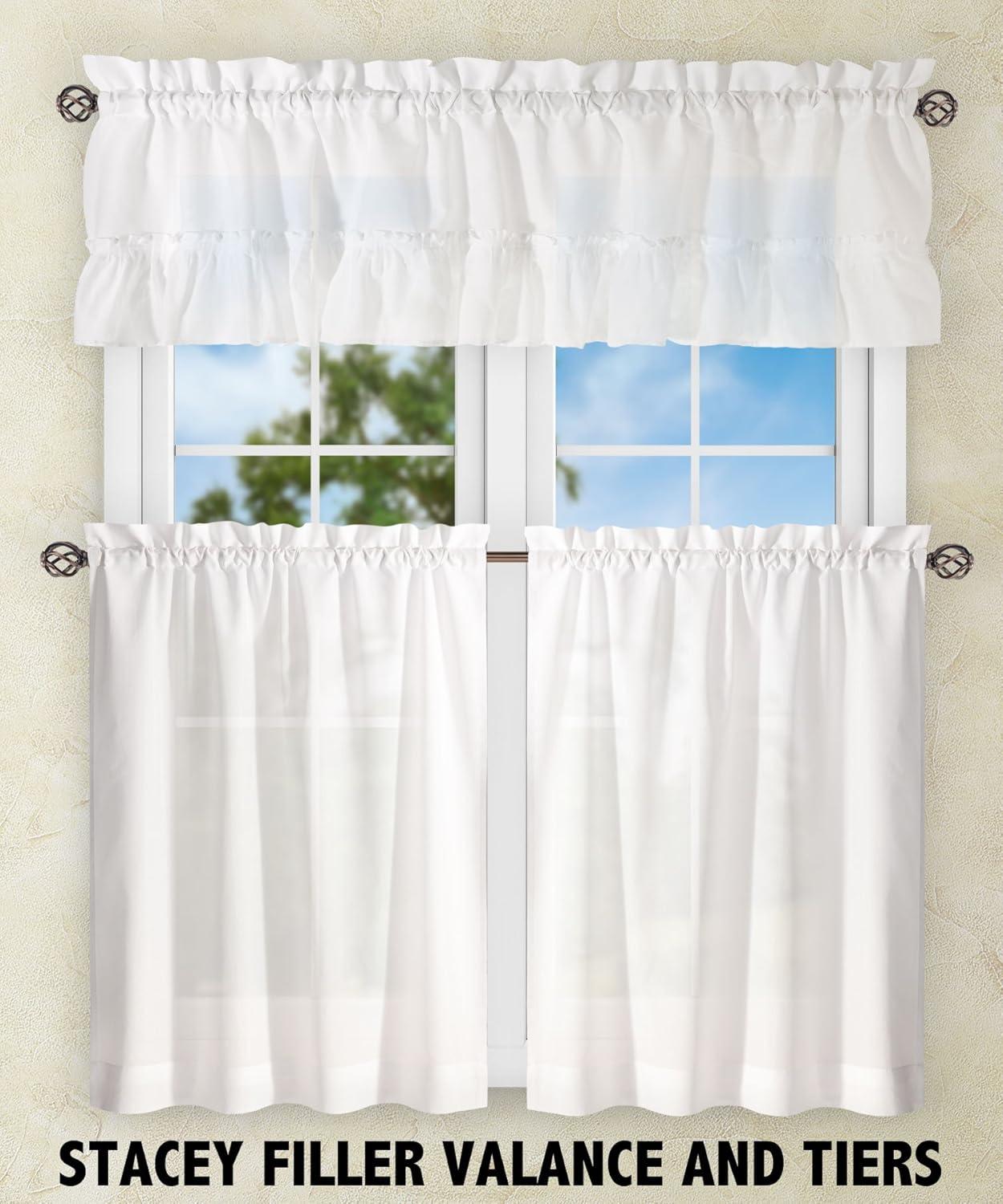 Ellis Stacey 1.5" Rod Pocket High Quality Fabric Solid Color Window Tailored Tier Pair 56"x24" White