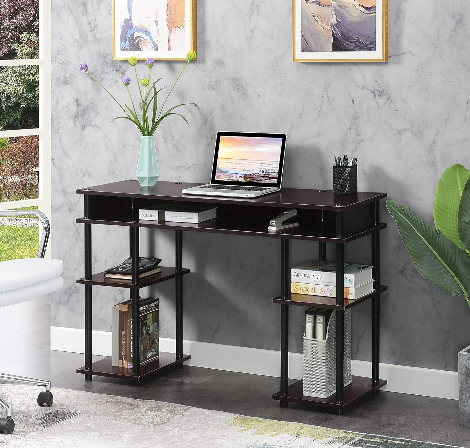 Convenience Concepts Designs2Go 30 inches Tall No Tools Student Desk with Shelves, Espresso/Black