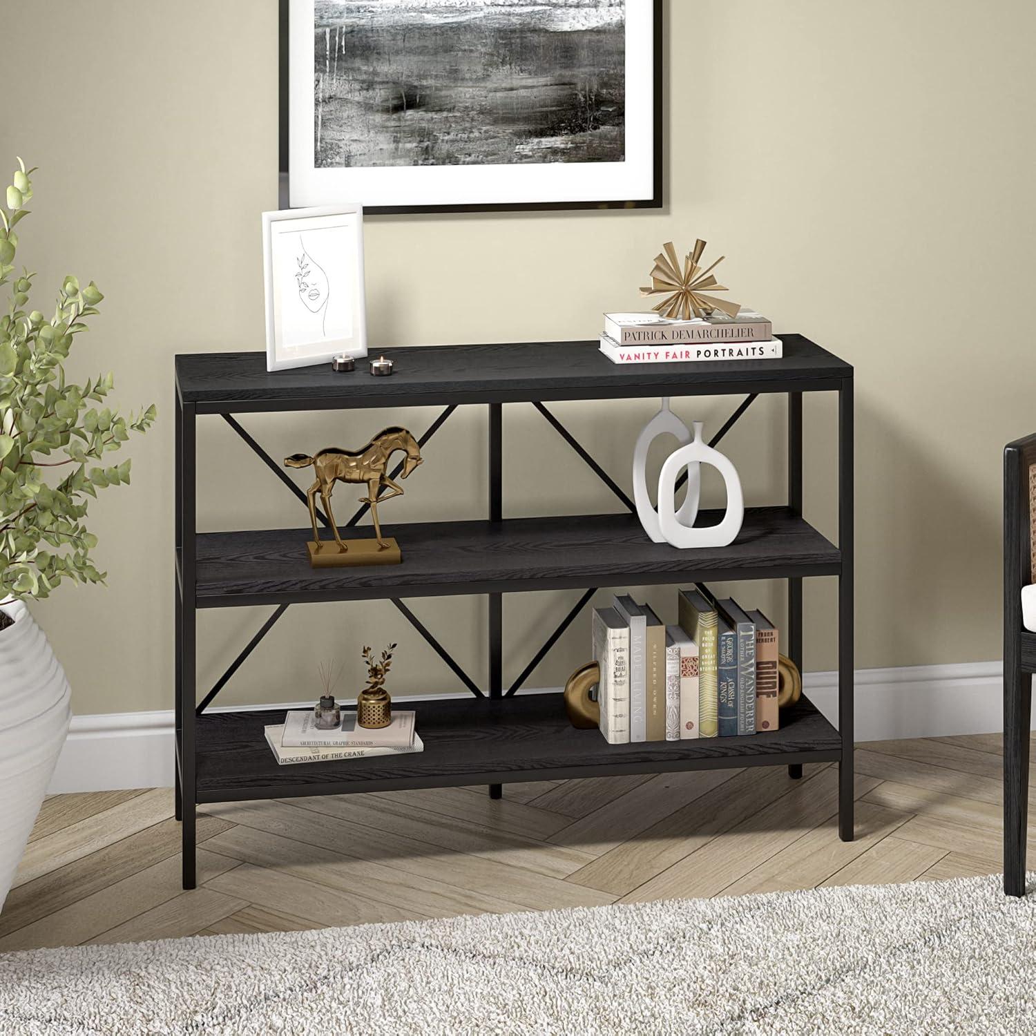 Evelyn&Zoe Kira 42" Wide Rectangular Console Table, Blackened Bronze/Black Grain