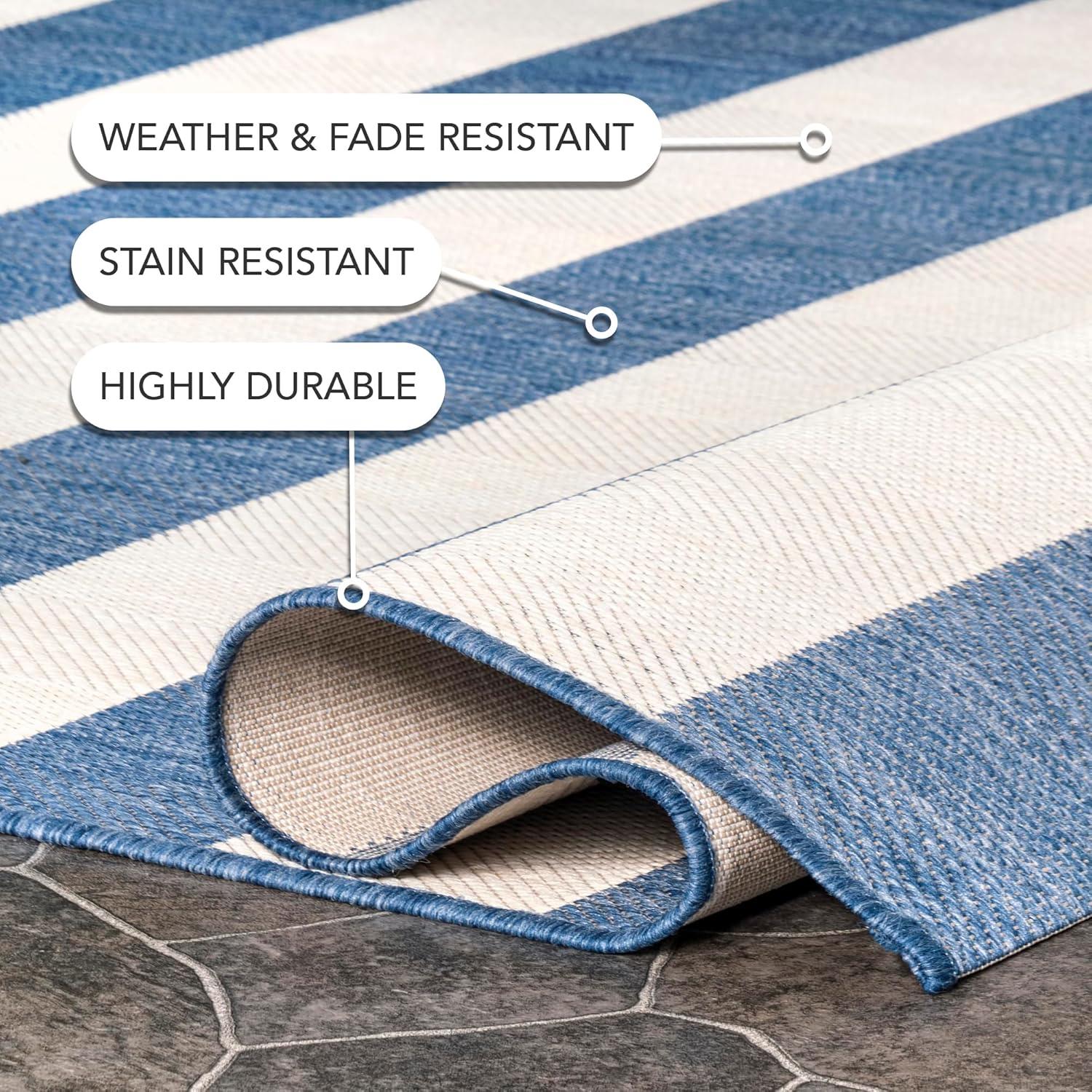 Nuloom Alexis Striped 3x5 Indoor/Outdoor Accent Rug for Living Room Patio Deck Front Porch Entryway Kitchen, Blue/Ivory