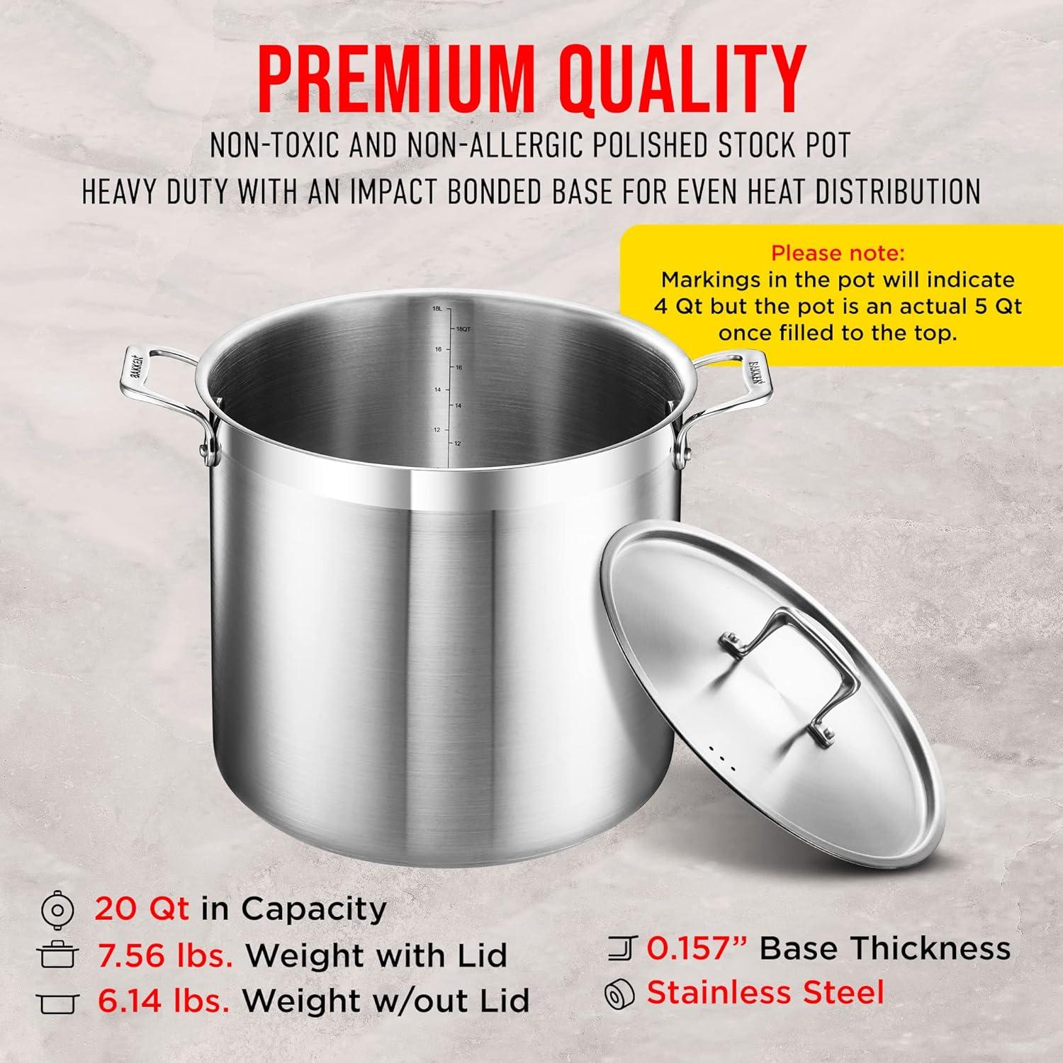 Bakken- Swiss Stockpot Brushed Stainless Steel Induction Pot with Lid and Riveted Handles