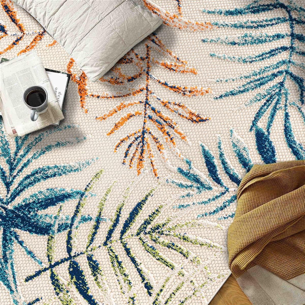 World Rug Gallery Bahama Palm Frond Floral Indoor/Outdoor Area Rug - Multi 5' x 7'
