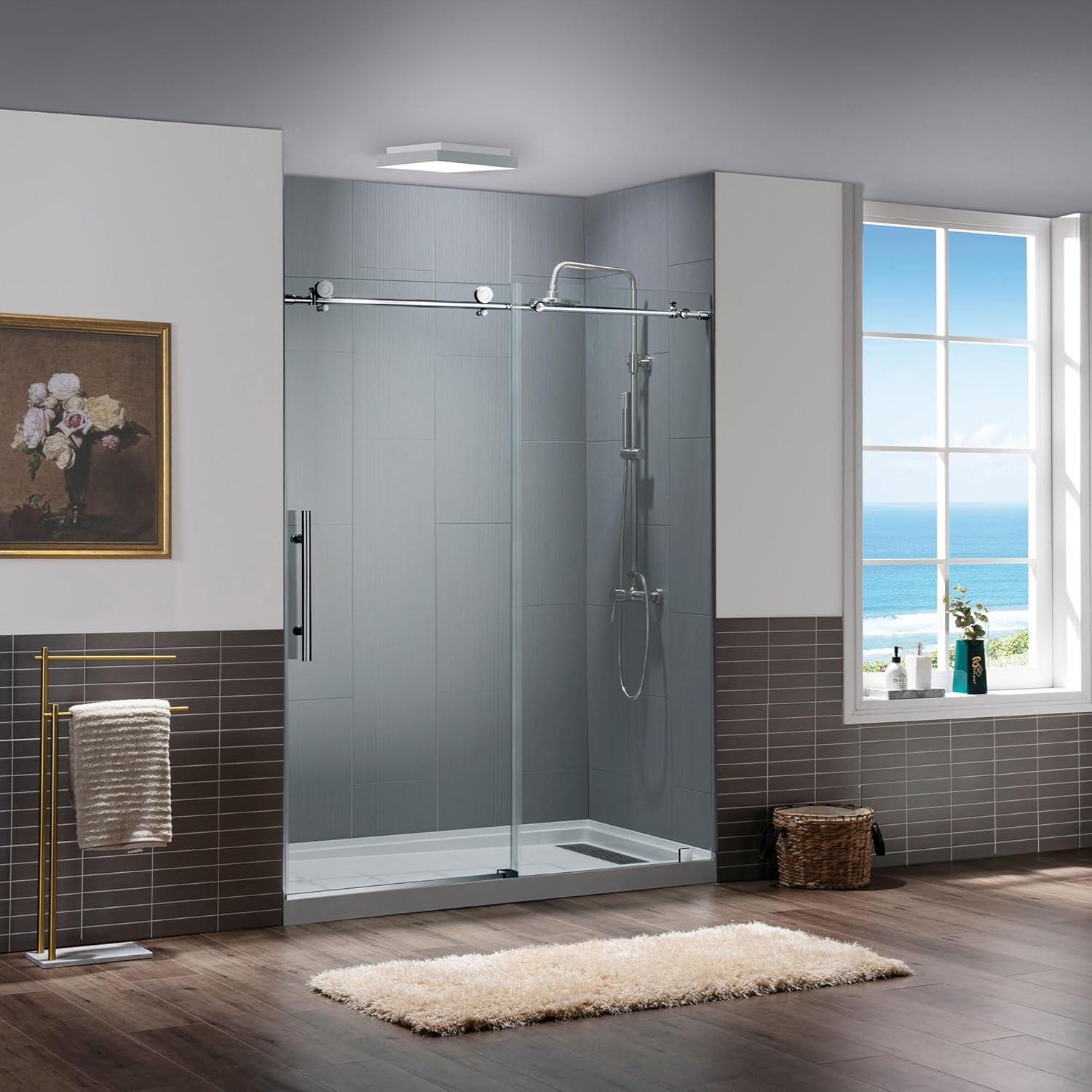 WoodBridge Frameless Single Sliding Shower Door with Soft Close System, 57.5-60" Width x 80"Height with 5/16"(8mm) Clear Tempered Glass & Reviews | Wayfair