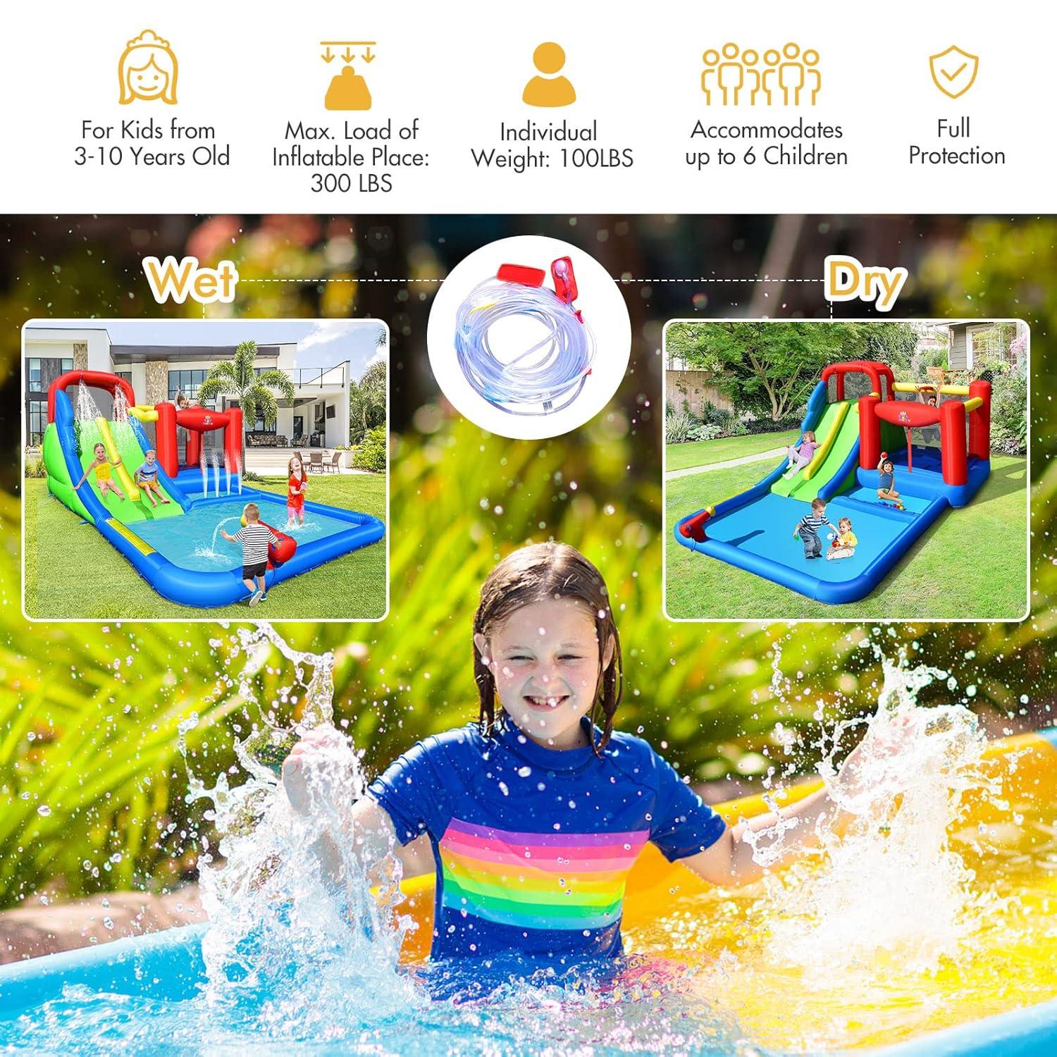 Costway Inflatable Water Slide Giant Kids Water Park w/ Double Slides & 735W Blower