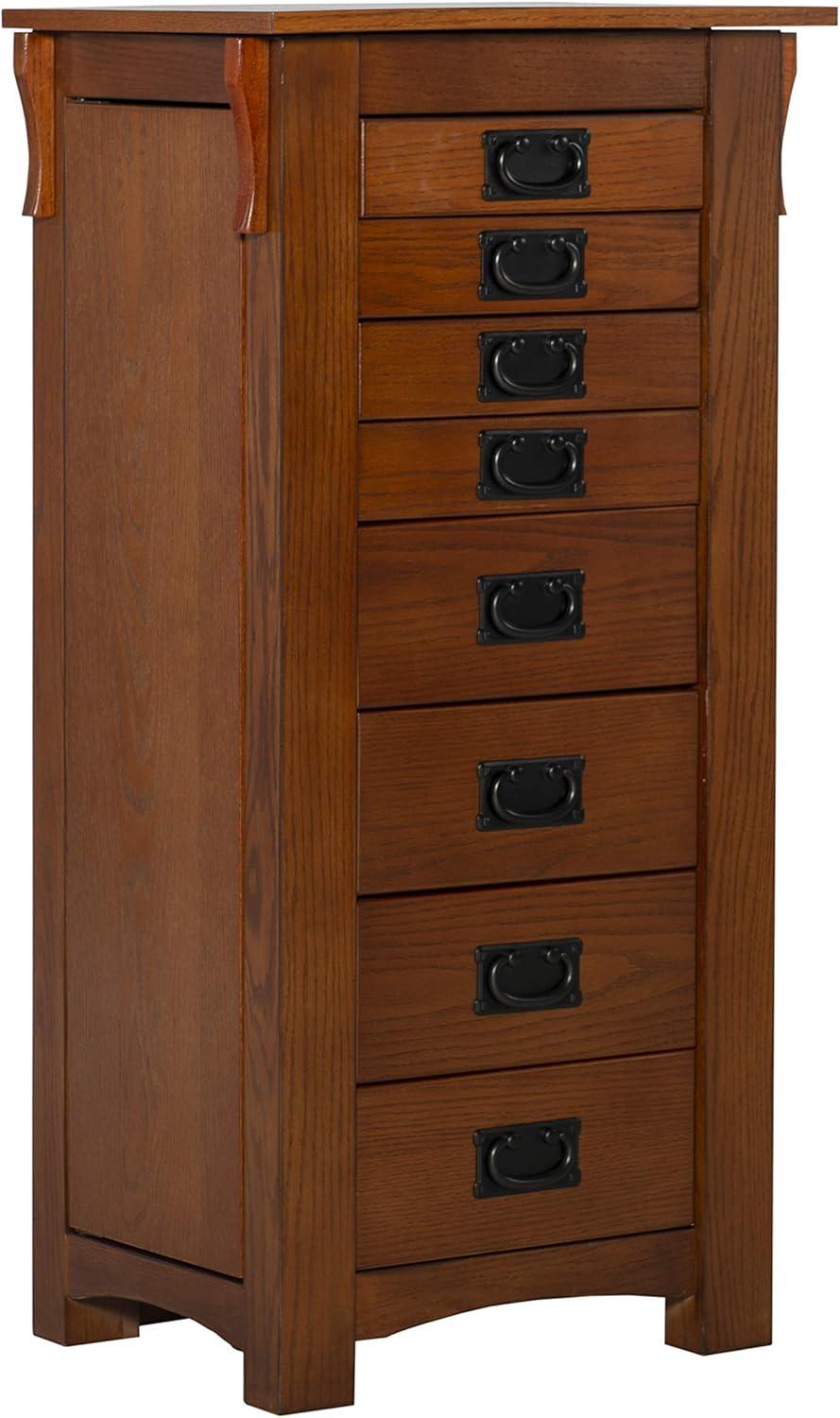 Cottage Charm Black Oak Jewelry Armoire with Mirror and Storage