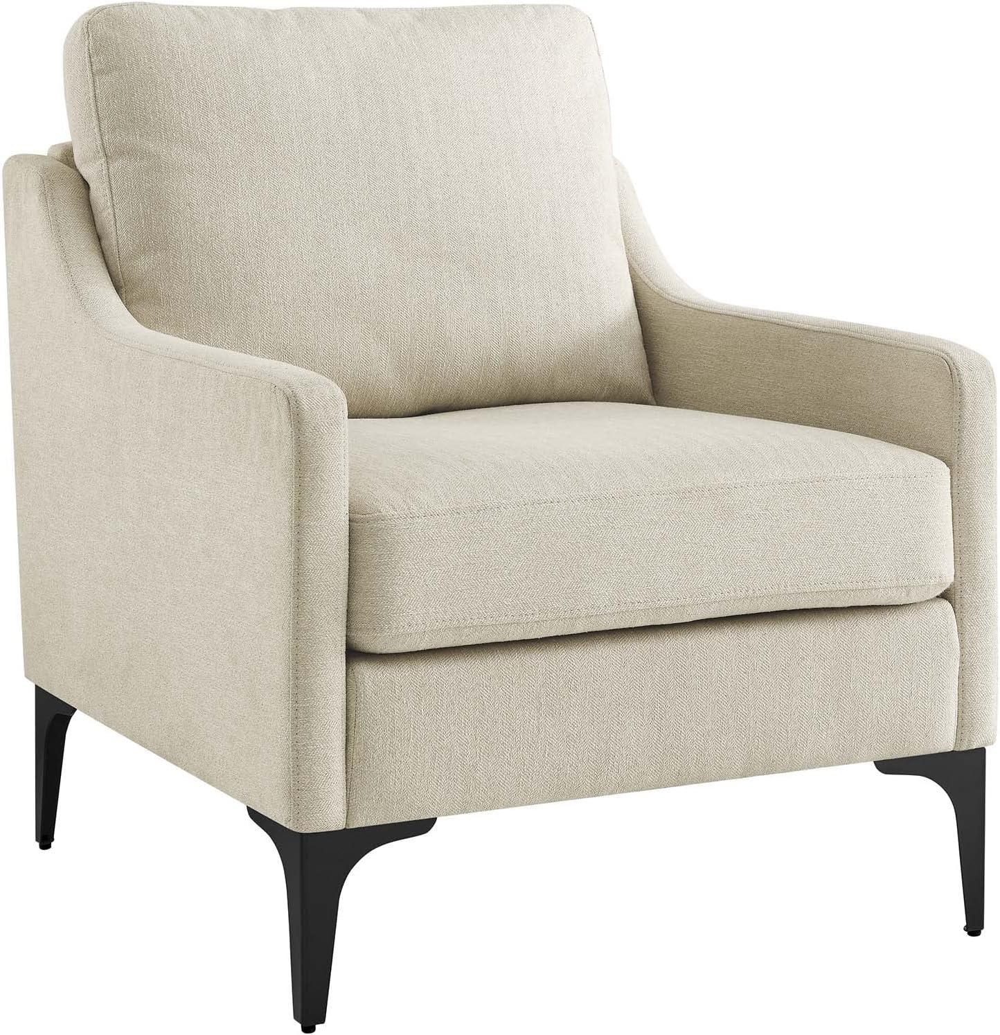 Beige Mid-Century Modern Upholstered Accent Chair with Tapered Legs