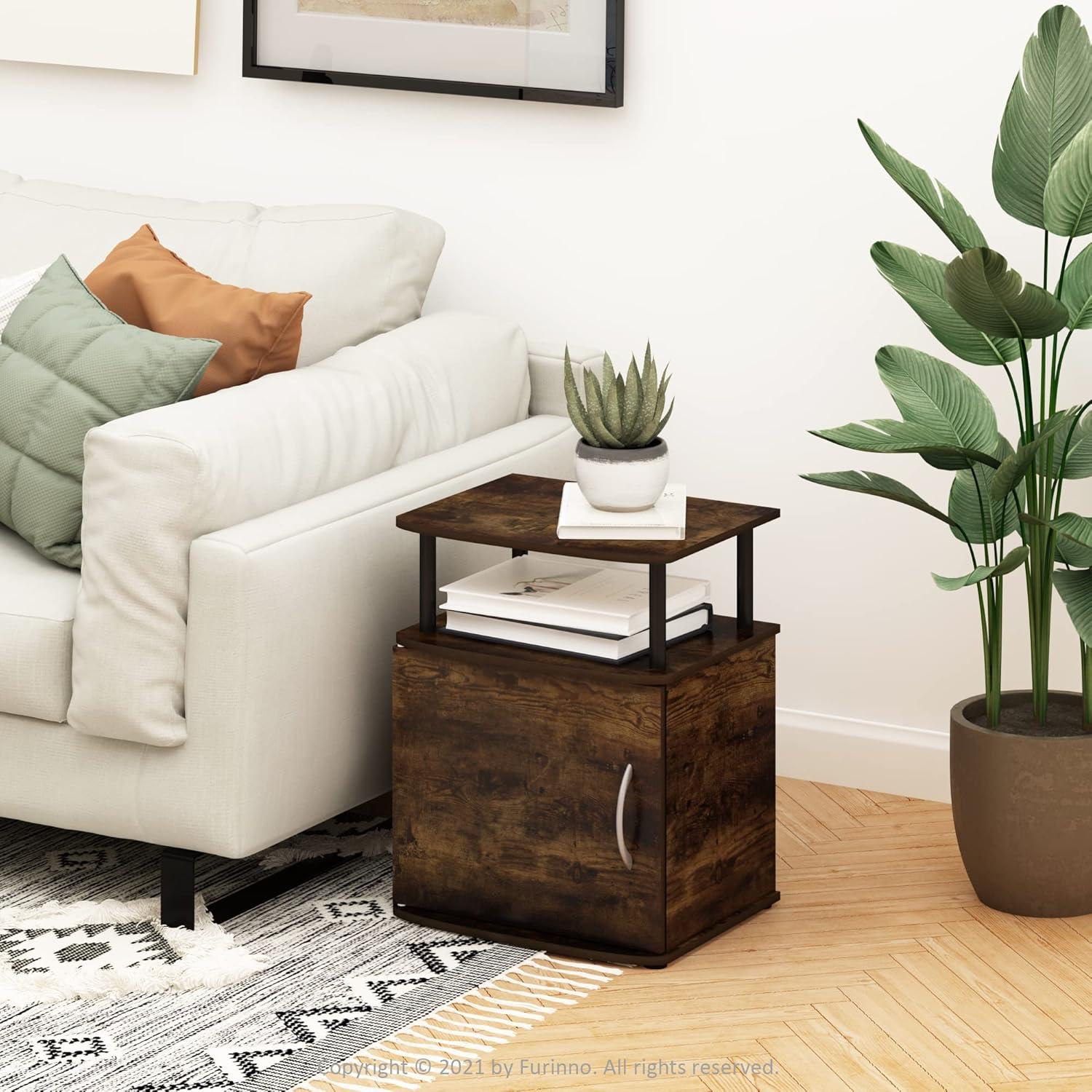 Amber Pine & Black Rectangular End Table with Storage