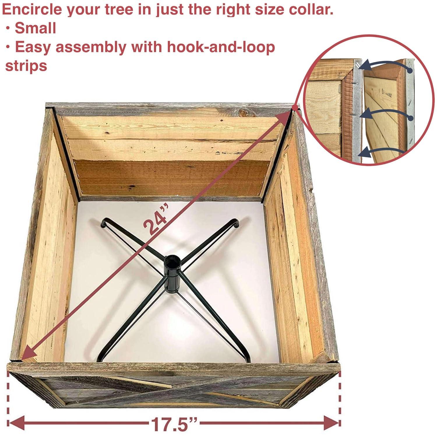 Reclaimed Wood Tree Collar or Box – Rustic Tree Skirt Replacement Blocks Kids & Pets, Adds Farmhouse Charm to Christmas Decor – Natural, Hook-&-Loop Strip Panels by BarnwoodUSA, 24x17.5 in., Gray