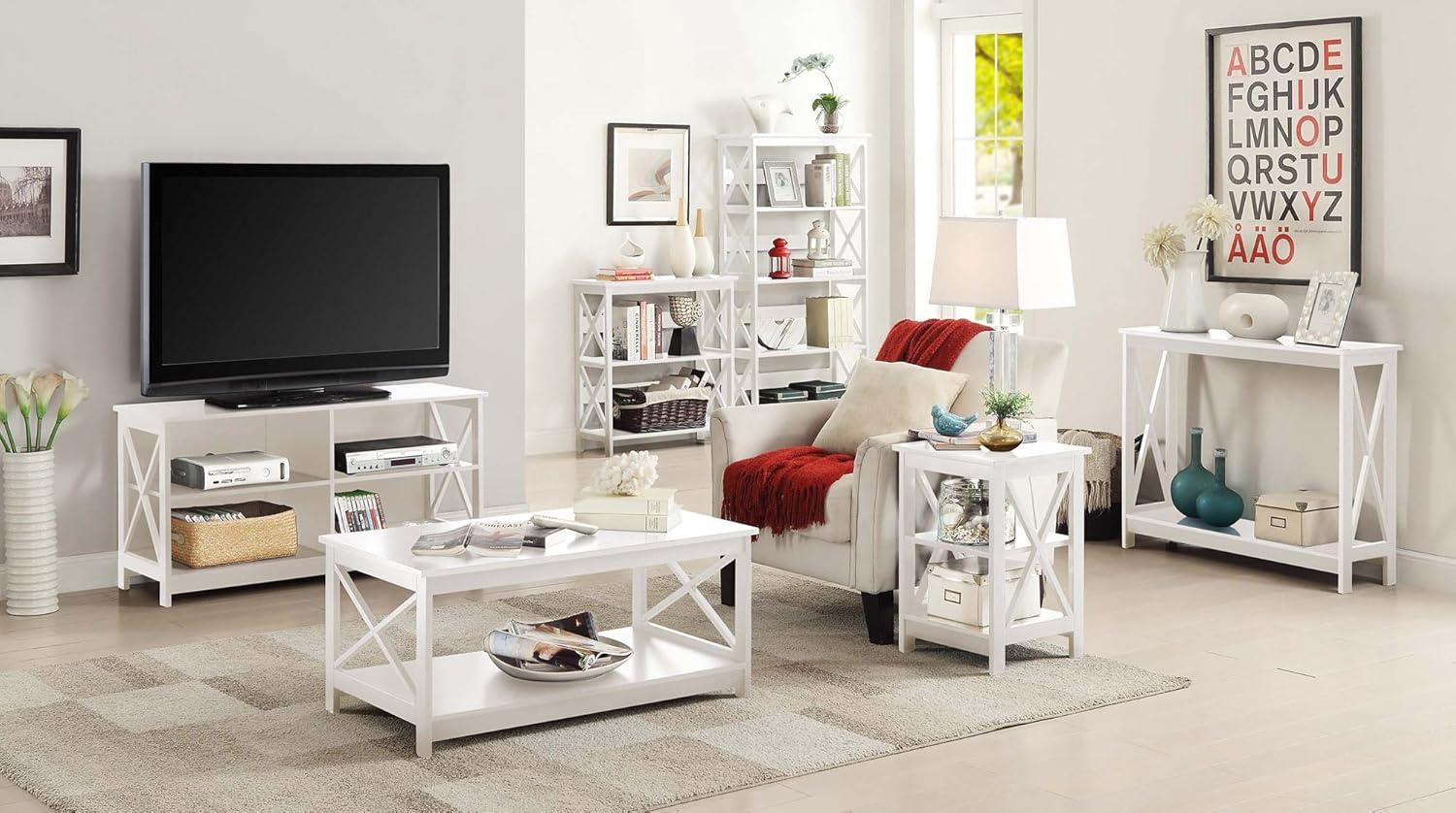 Oxford White Console Table with Dual-Tier Storage Shelving