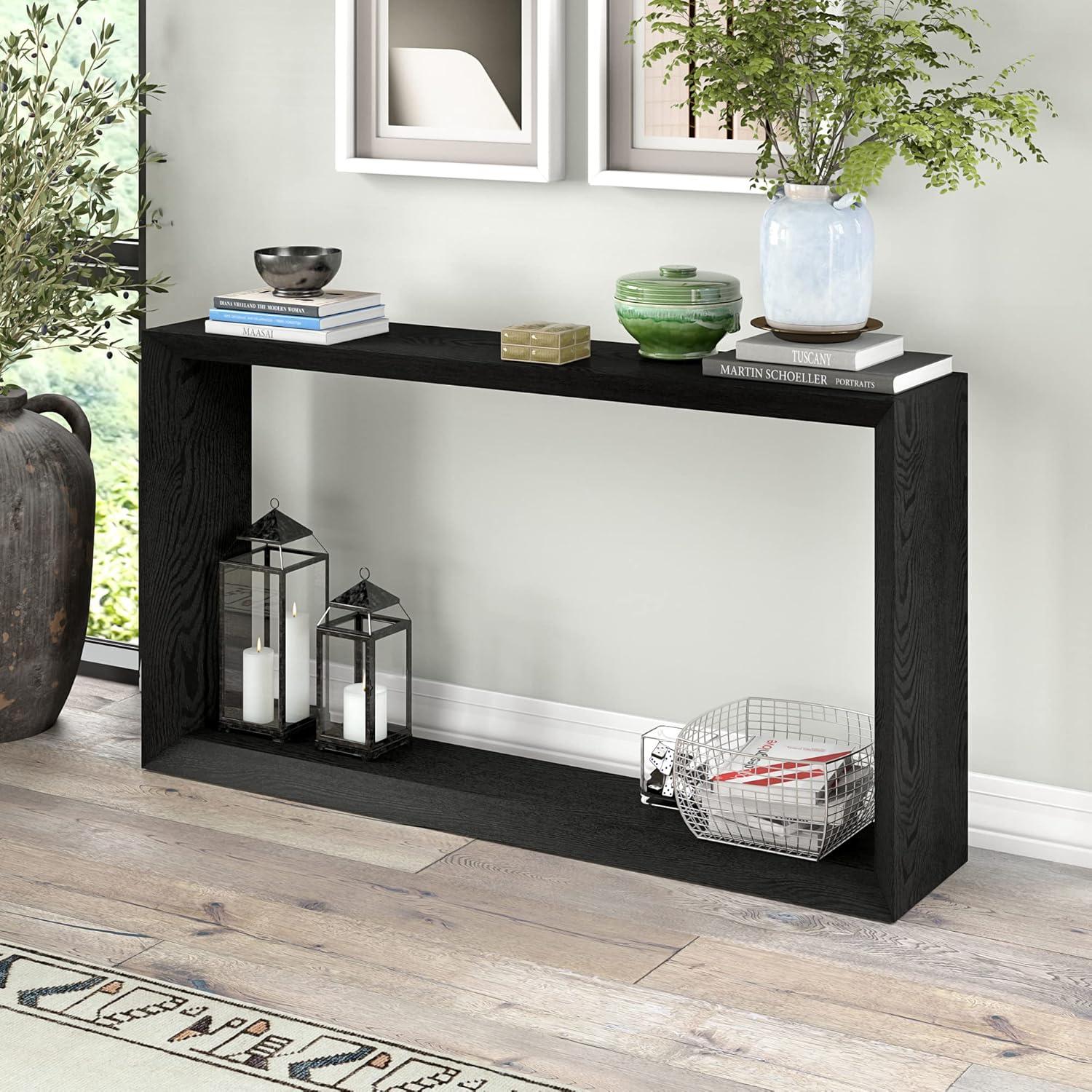 Evelyn&Zoe Osmond 55" Wide Rectangular Console Table, Black Grain