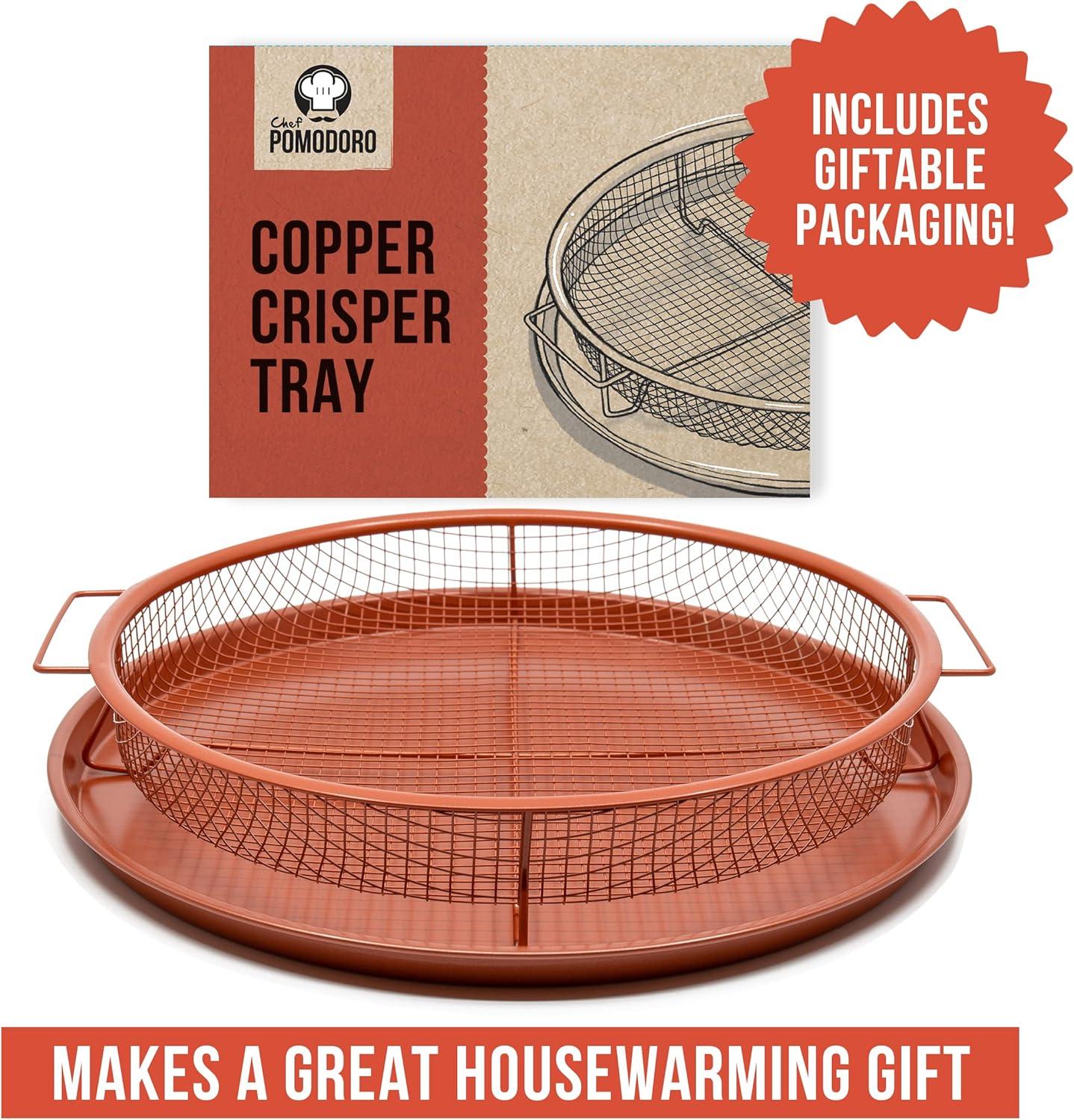 Chef Pomodoro Copper Crisper Tray for Oven, 2-Piece Set (Round- Large)