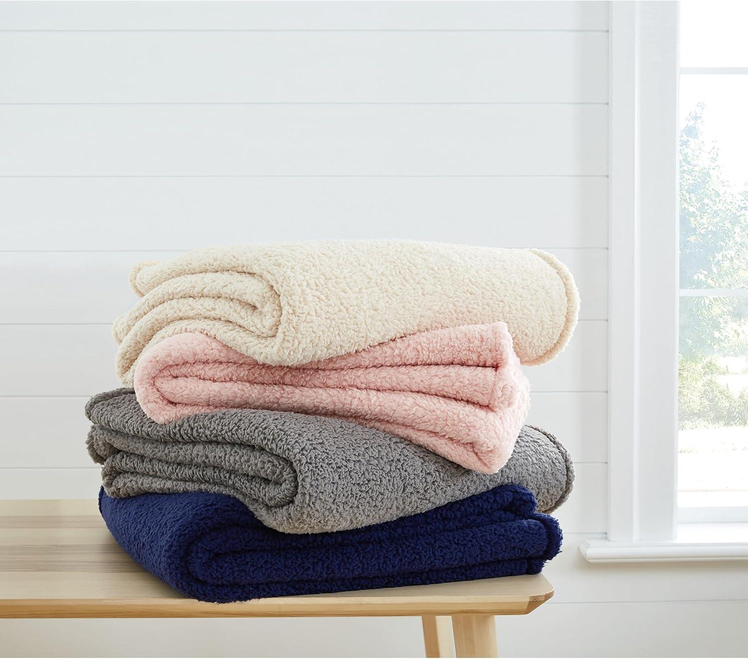My World Full/Queen Cloud Faux Shearling Blanket Ivory: Cozy Polyester, Machine Washable, All Ages