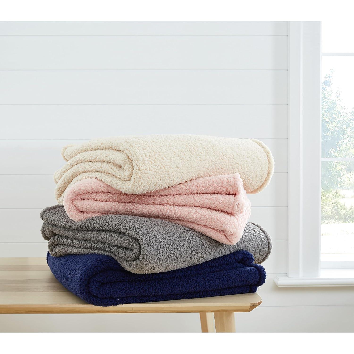 My World Full/Queen Cloud Faux Shearling Blanket Ivory: Cozy Polyester, Machine Washable, All Ages