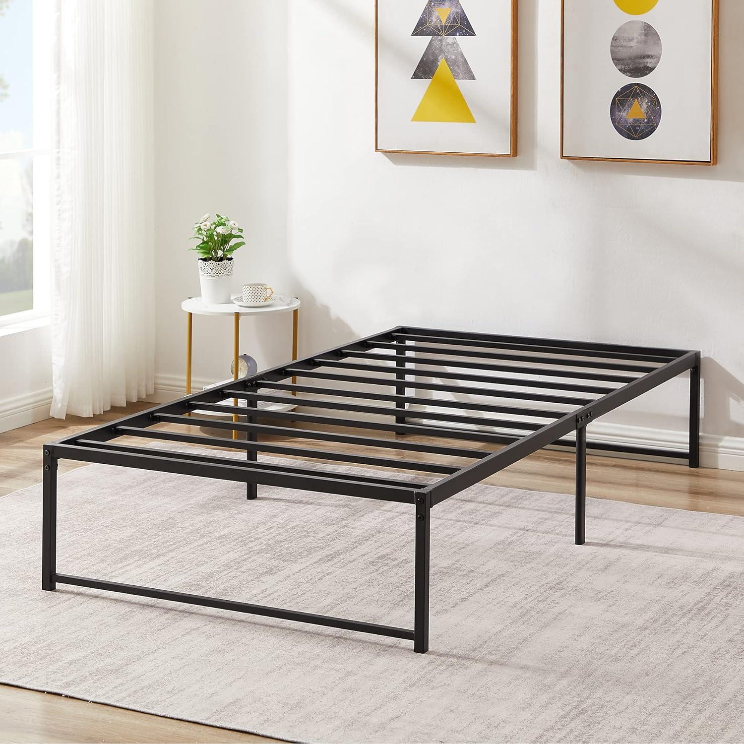 Twin Black Metal Platform Bed Frame with Slats