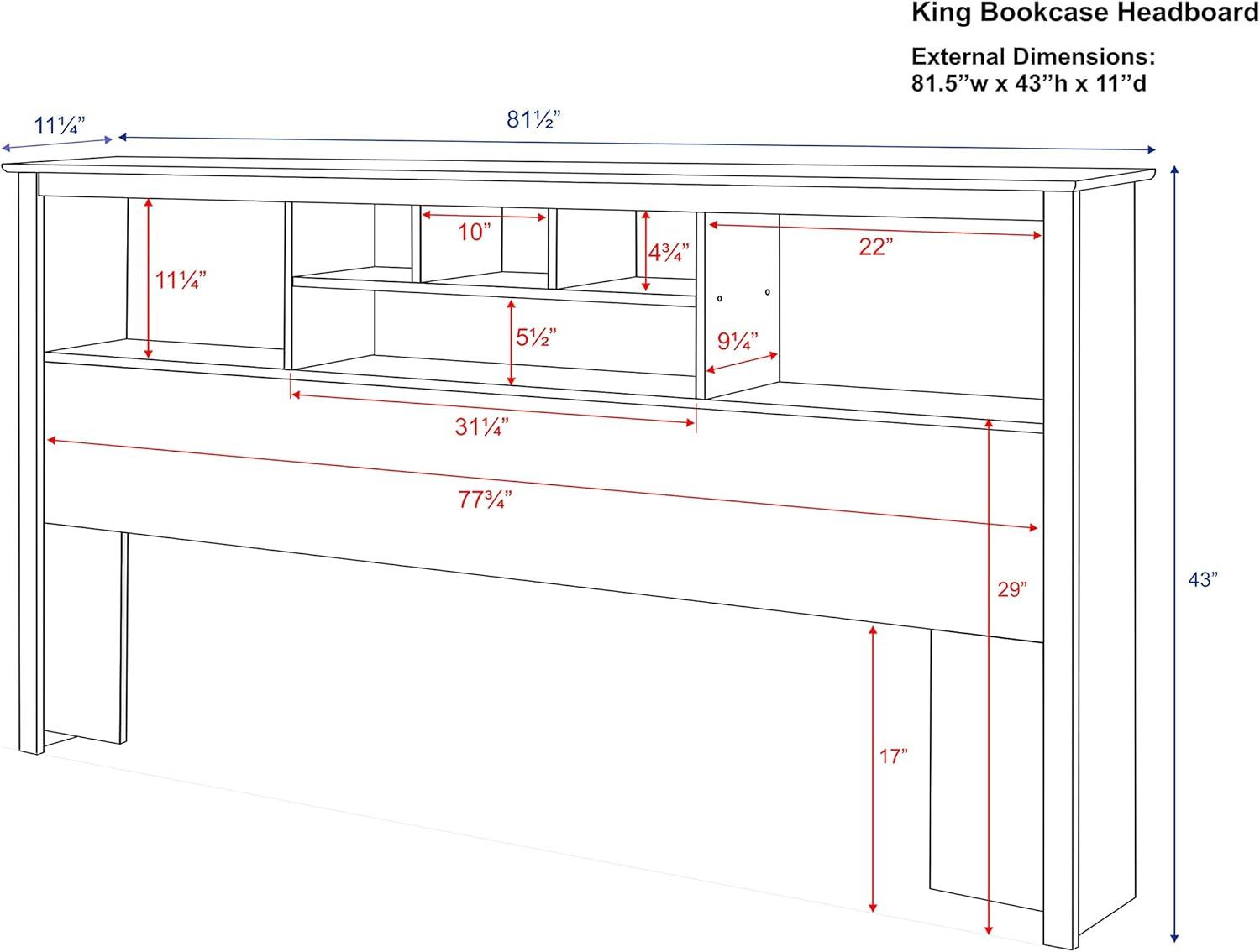 Prepac King Bookcase Headboard Espresso Brown: Wood Composite Storage Headboard, No Mattress Included