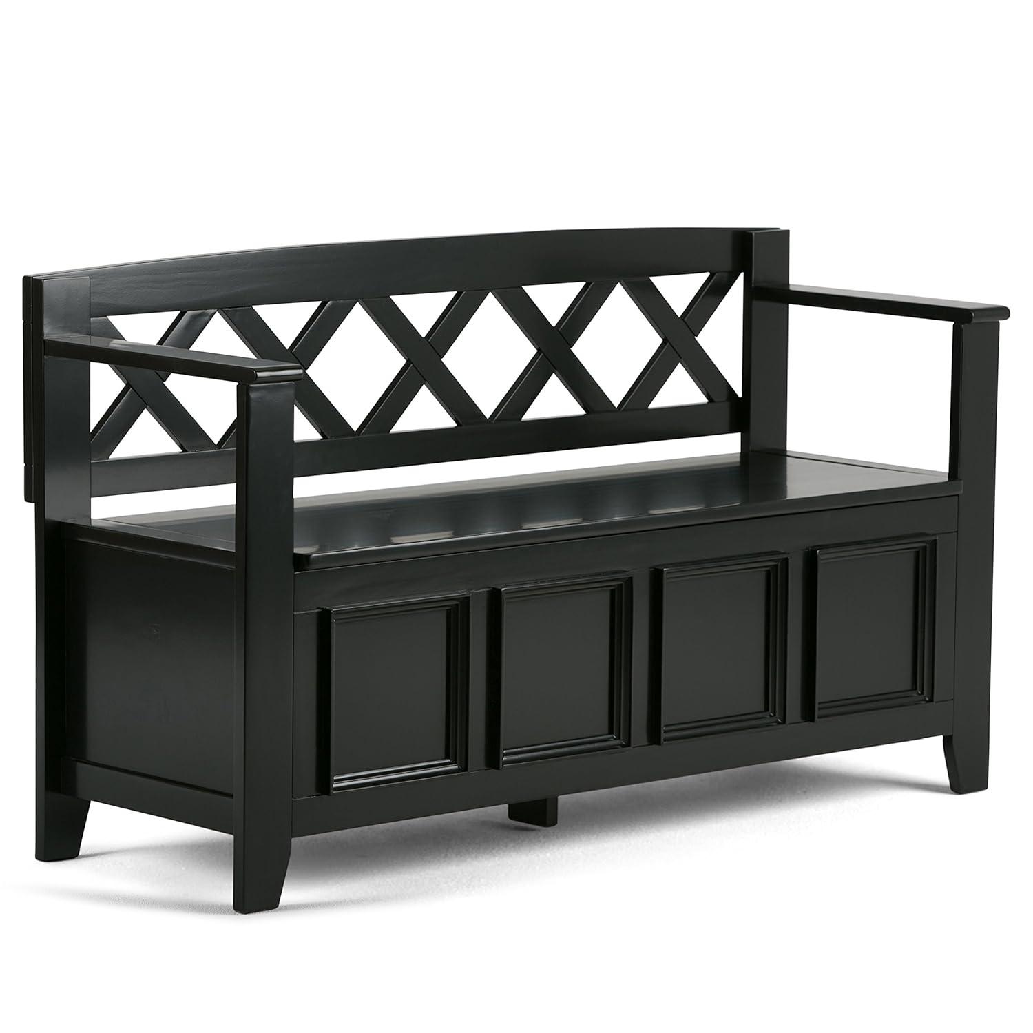 Simpli Home Amherst 48"W Solid Wood Entryway Storage Bench with Lift-Top Lid and Dual Compartments