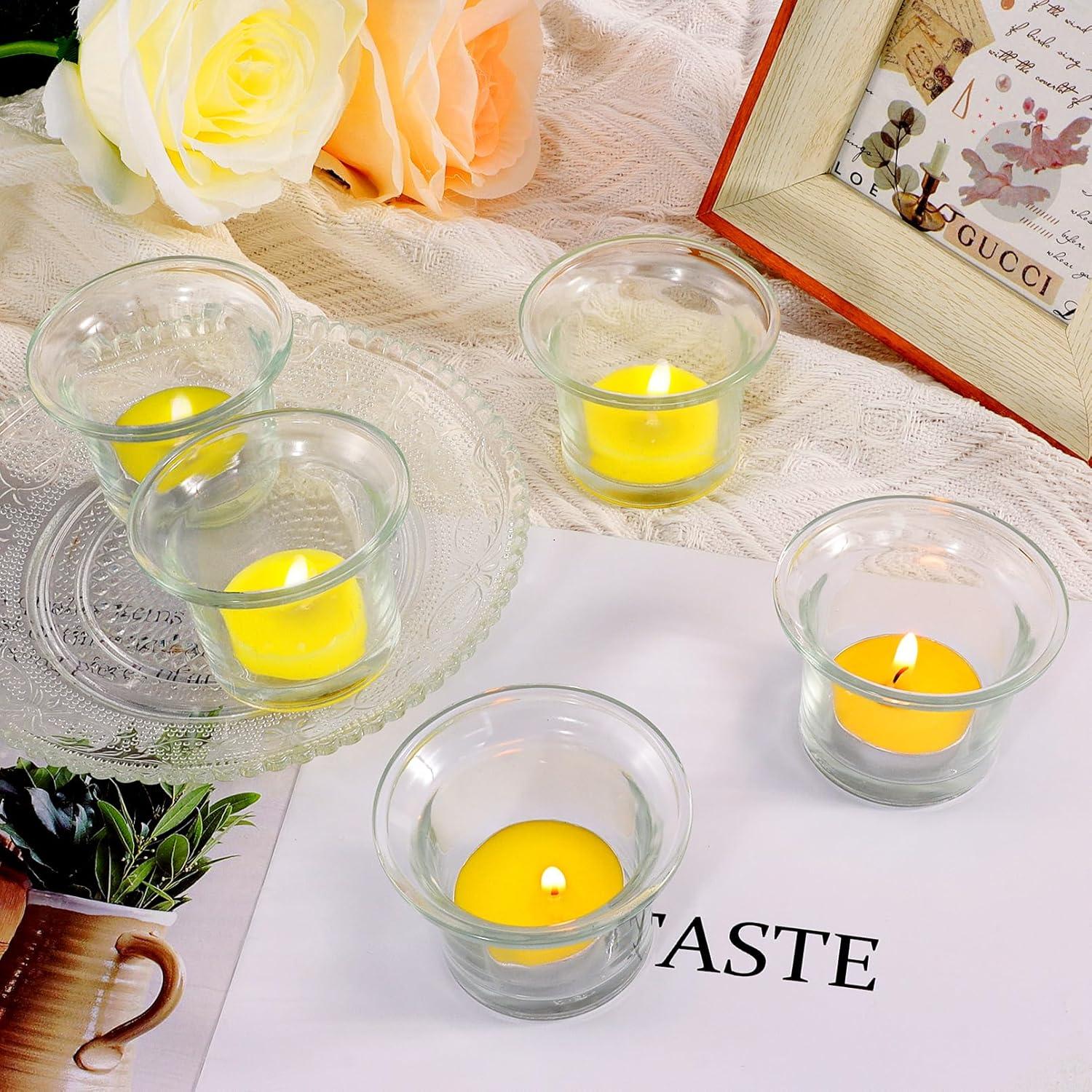 Glass Votive Candle Holders,Tealight Candle Holder for Wedding Holiday Birthday Party Dinner & Home Decor,Set of 12