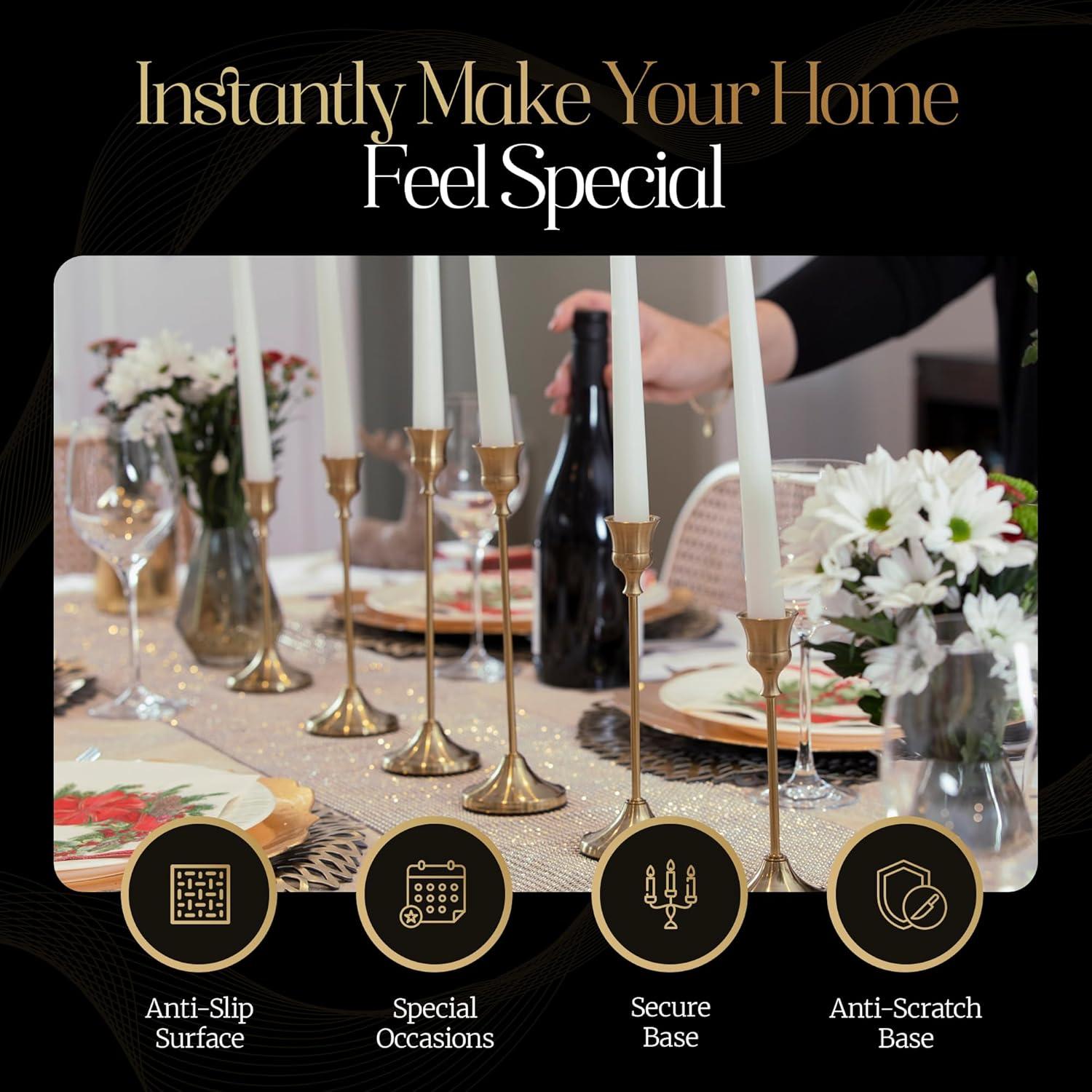 Candleholders For Taper Candlesticks Plus Candle Snuffer – Dining Table Décor Centrepiece - Brass Candelabra Candlestick Holder -  Décor For Home Weddings Celebrations Events (Set Of 6 Pcs)