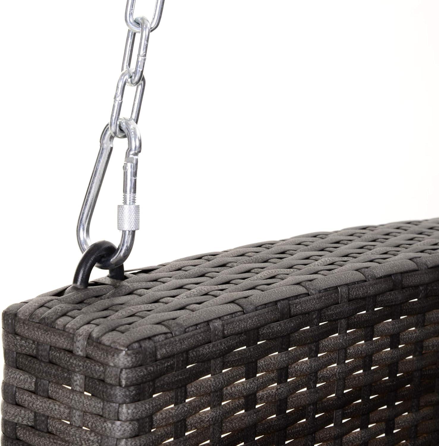 Outsunny 2-Person Wicker Hanging Porch Swing Bench, Front Porch Swing Outdoor Chair with Cushions 550lbs Weight Capacity for Backyard, Garden, gray