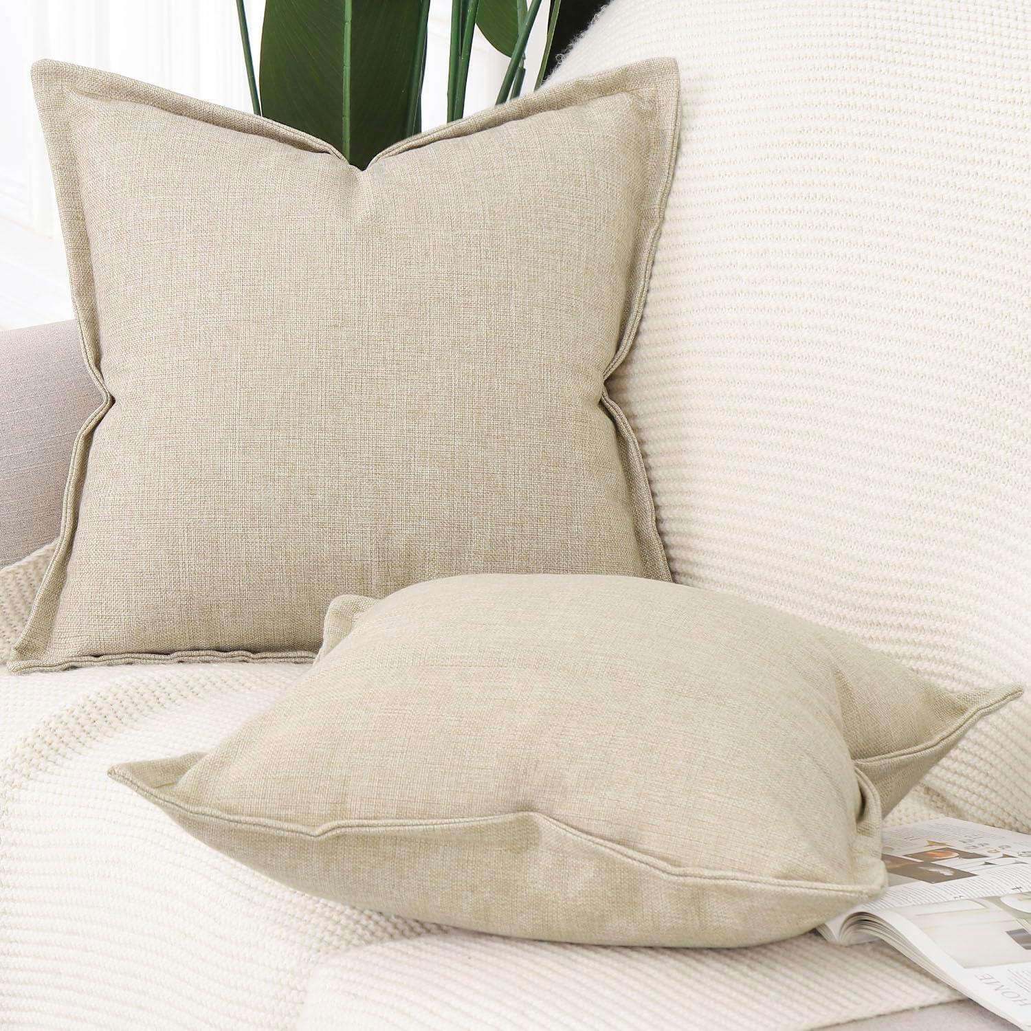 MIULEE Throw Pillow Covers Boho Farmhouse 18x18 Set of 2 Decorative Beige Couch with Fringe Chic Cotton Pillowcases Home Decor Accents for Cushion Soft Bed Living Room