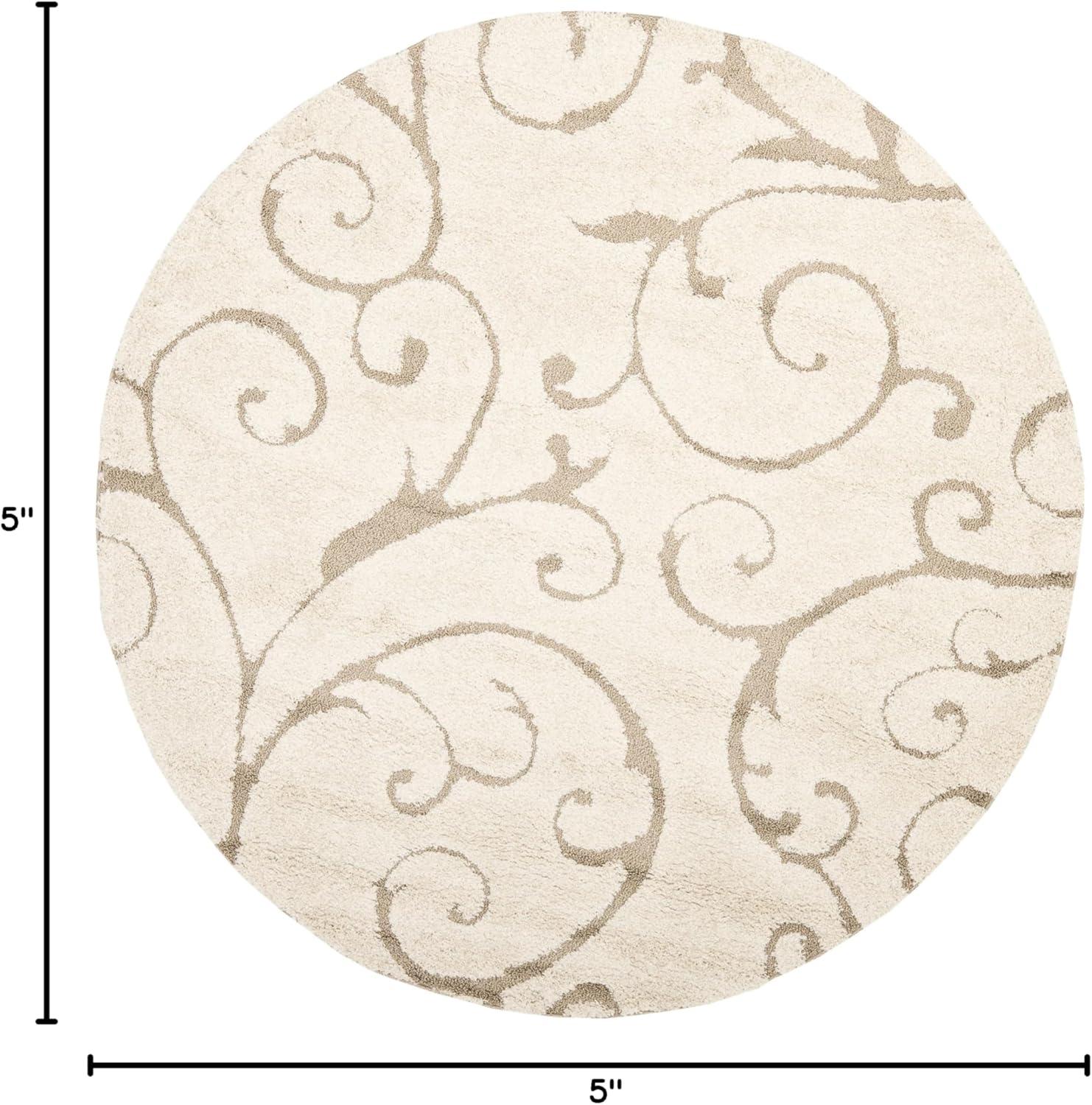 Florida Shag SG455 Power Loomed Indoor Area Rug - Cream/Beige - 5' round - Safavieh.