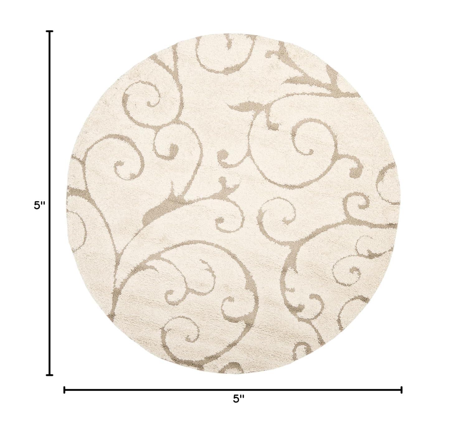 Florida Shag SG455 Power Loomed Indoor Area Rug - Cream/Beige - 5' round - Safavieh.