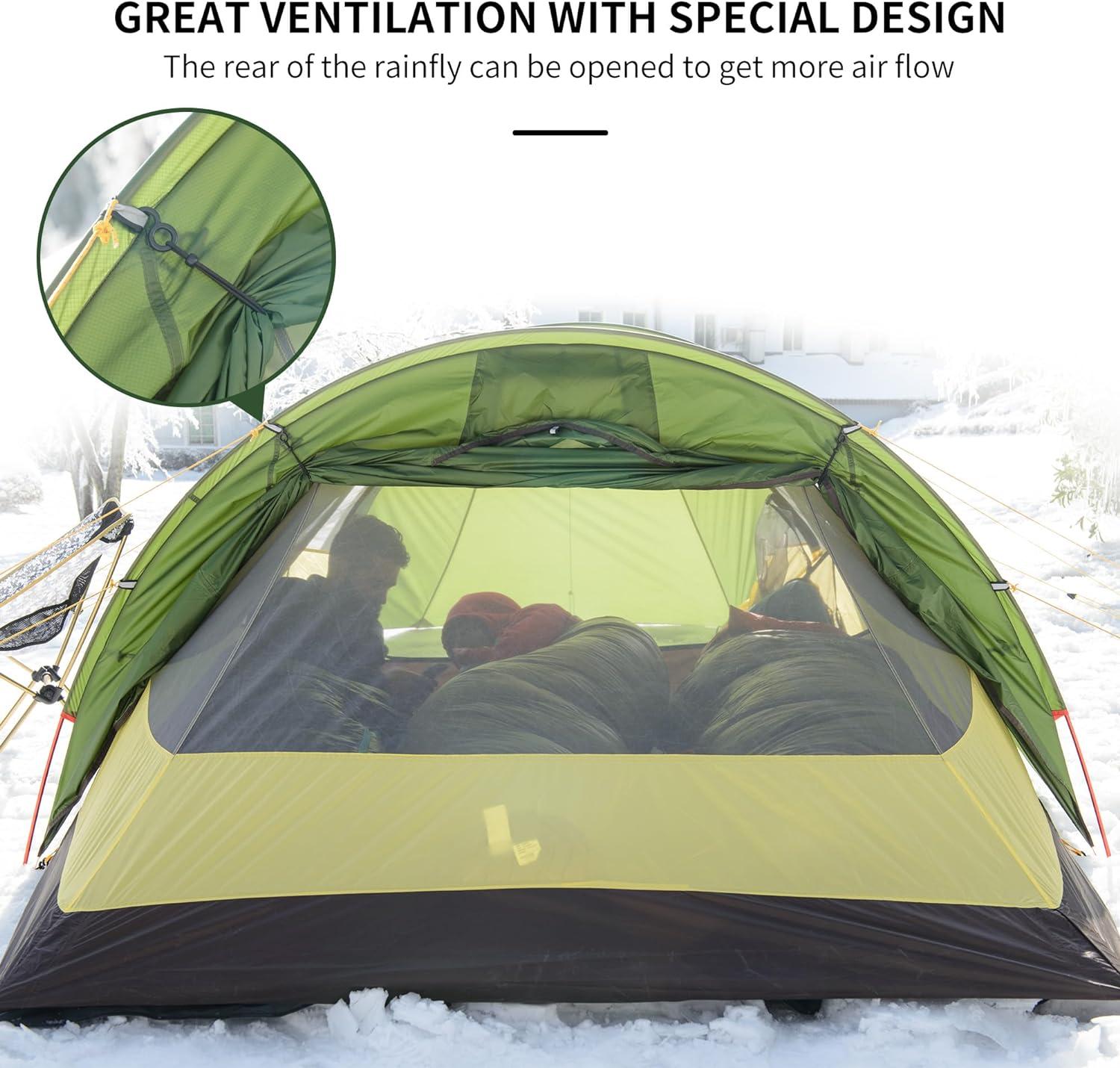 Green Four Season 2-Person Tunnel Camping Tent with Vestibule