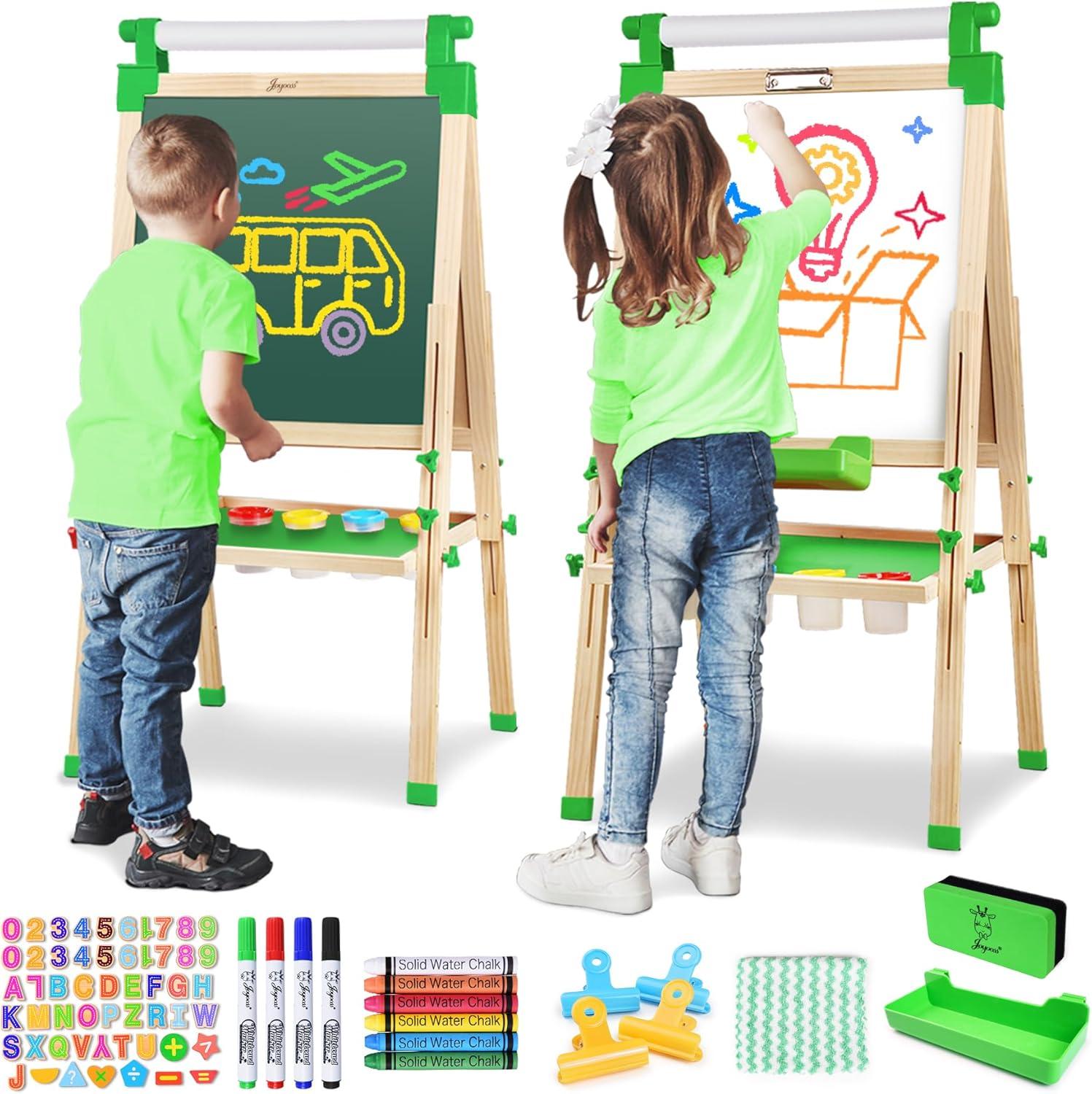 Adjustable Wooden Kids Art Easel with Magnetic Boards