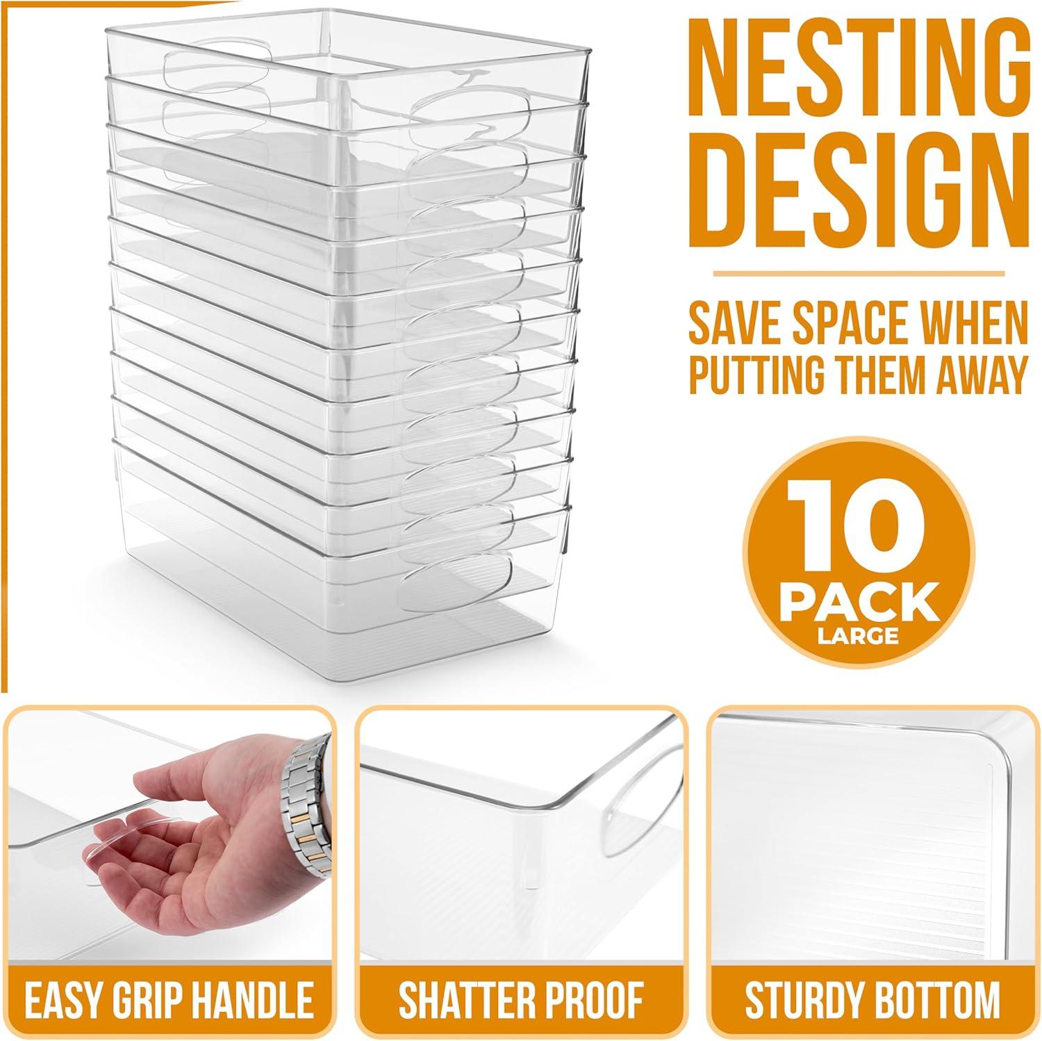 Sorbus Sorbus 10 Pack Narrow Clear Plastic Storage Bins with Handles for Shelves