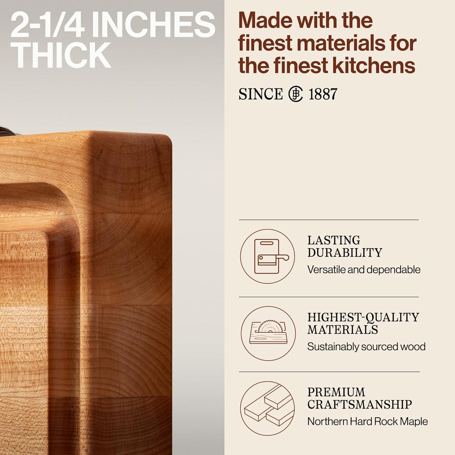 John Boos Boos Block Newton Prep Master Reversible Wood Cutting Board with Juice Groove and Pan, 2.25-Inch Thickness, 15" x 14" x 2 1/4", Maple