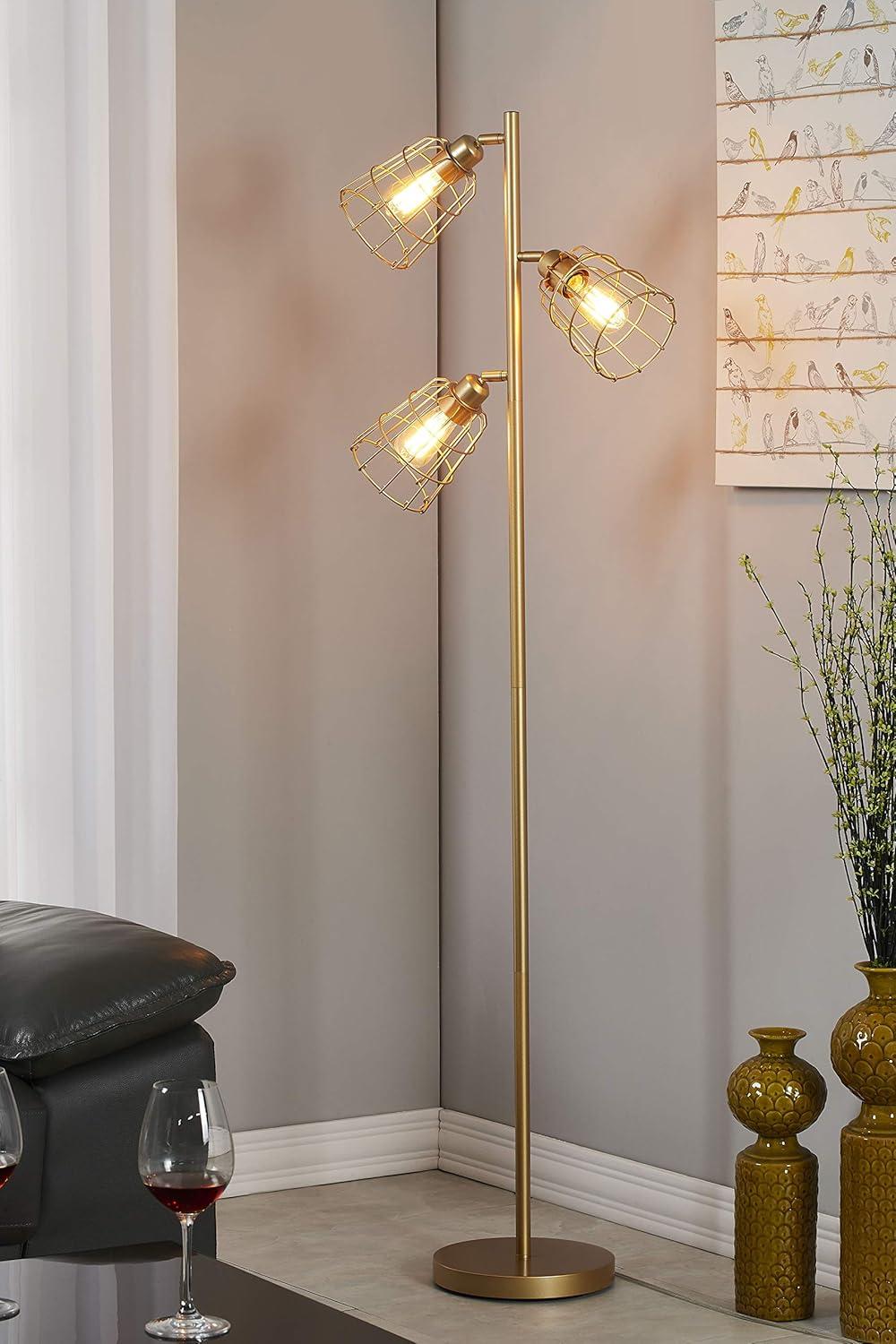 65'' Gold Adjustable Industrial Floor Lamp with Edison Bulbs