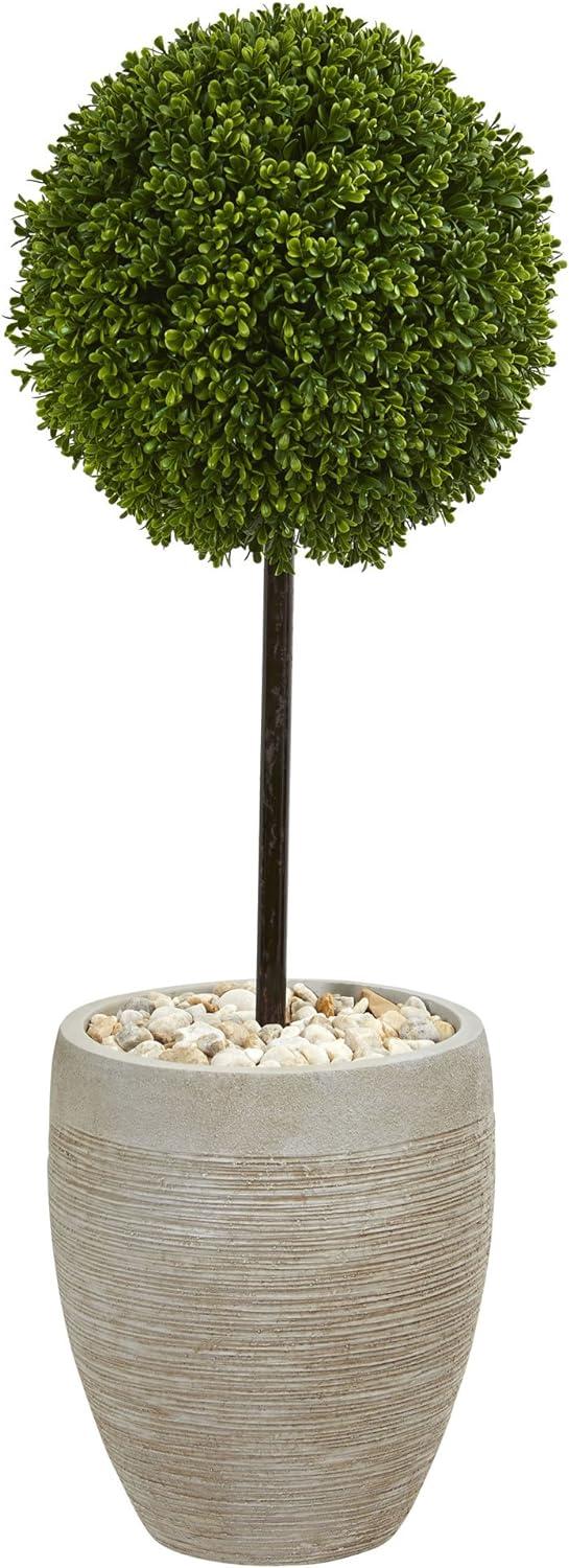Elegant 3ft Boxwood Ball Topiary in Sand Oval Planter, UV Resistant