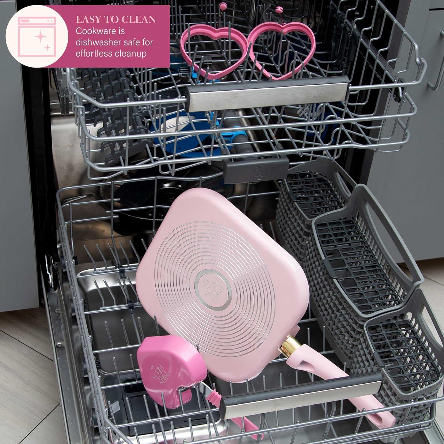 Pink Ceramic Nonstick Breakfast Cookware Set with Heart Shapes, 4-Piece