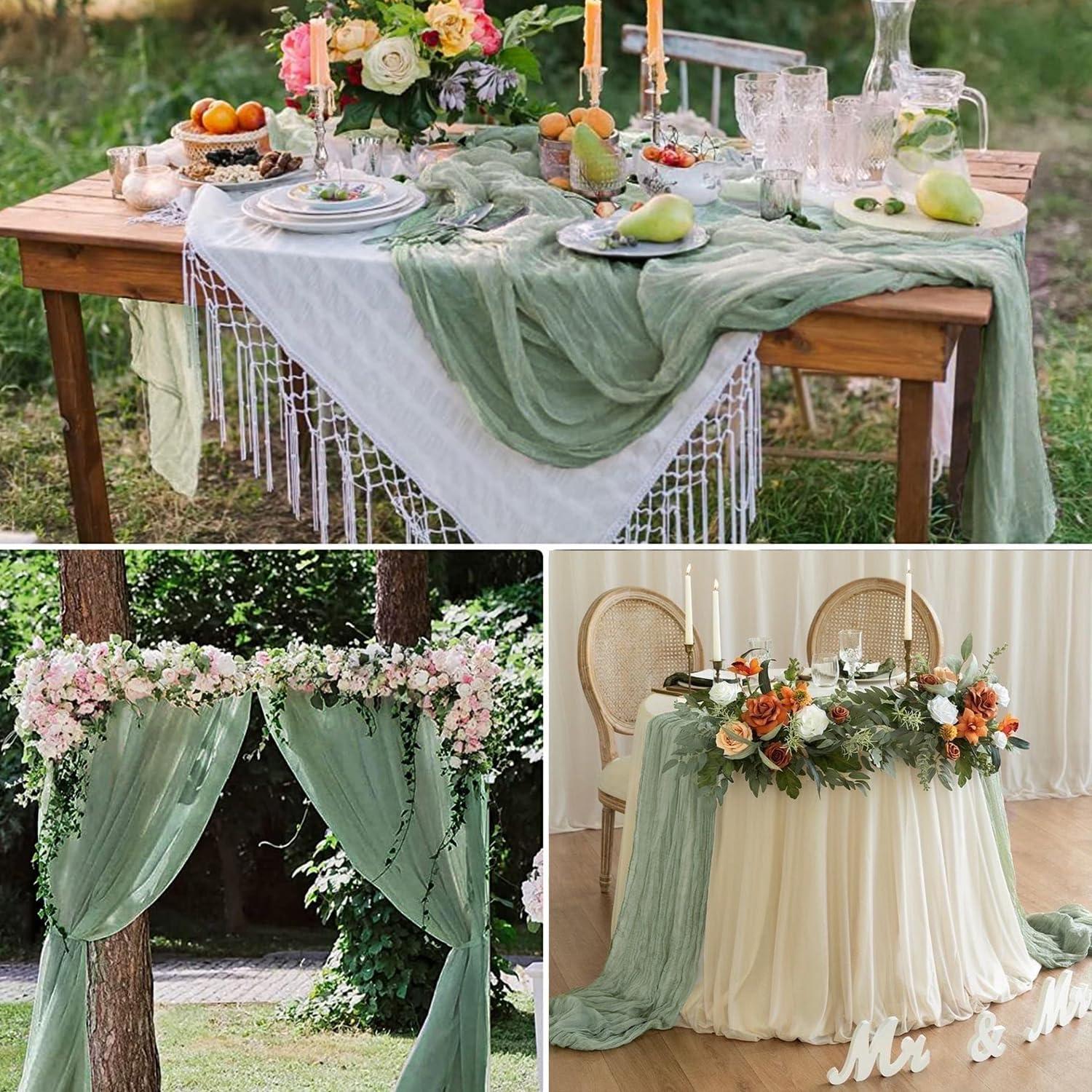 Mint Green Cheesecloth Table Runner 6 Pack 35" Boho Gauze Runner 120 inches Long Tablecloth Runner Rustic Sheer Fabric Bulk for Baby Shower Wedding Bridal Birthday Party Table Decorations