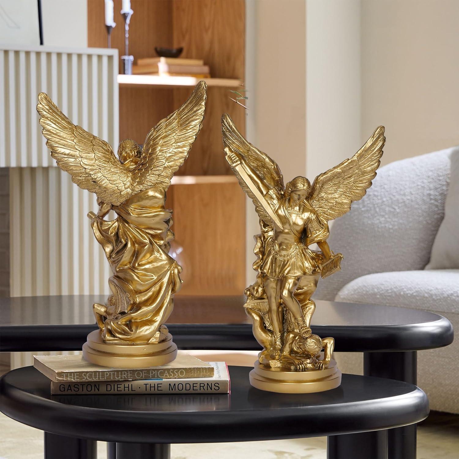 Trinx 12.2In St Michael Archangel Statue San Miguel Arcangel Statue Saint Michael Defeating Satan Michael Angel Statue Collection Figurines St. Michael Bronze Sculpture Archangel Michael Statue