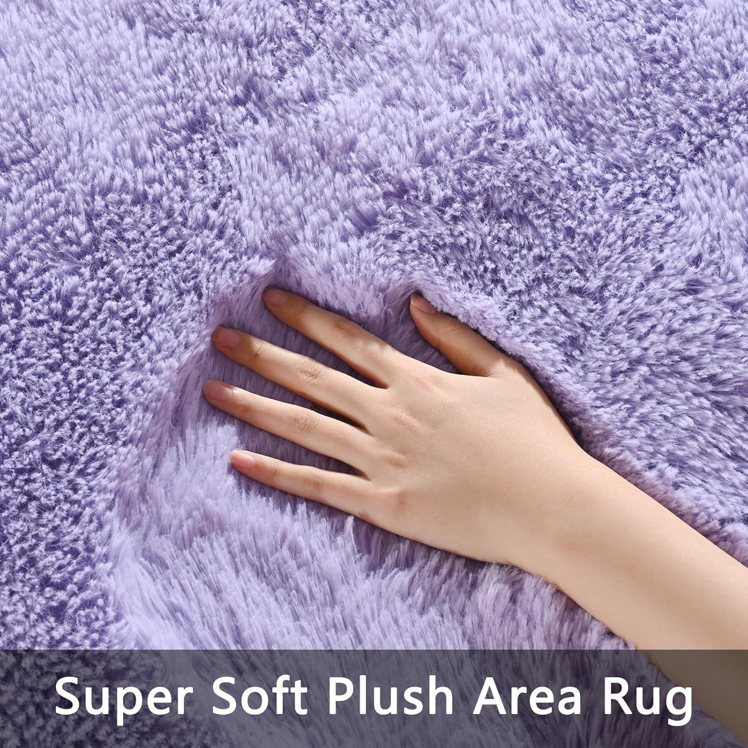 Noahas Fluffy Shaggy Rugs, 5x8 Feet Purple Plush Rugs for Girls Bedroom, Soft Kids Room Carpets, Large Bedside Rug, Upgrade Non-Slip Rugs for Children Nursery Dorm Home Decor, Purple